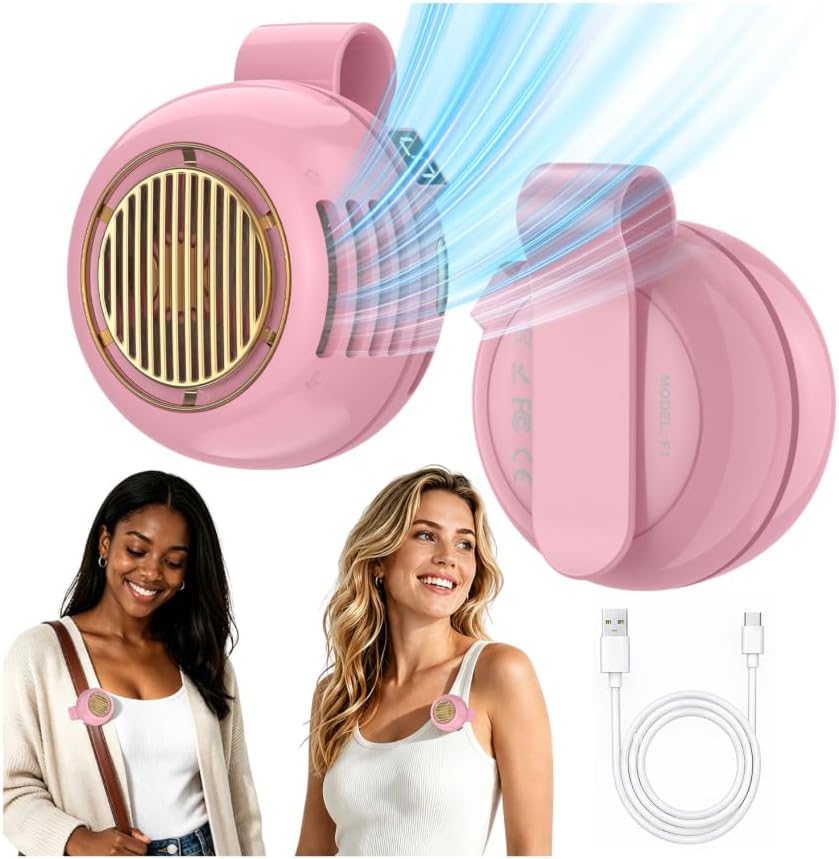 2-Pack Upgraded Mini Clip On Fan Portable, 2.8oz Ultra-Lightweight, 5 Speed USB-C Mini Portable Fan, Bladeless Silent Small Clip on Fan for Shirt, Whirlwind Clip Fan for Travel, Outdoor, Office