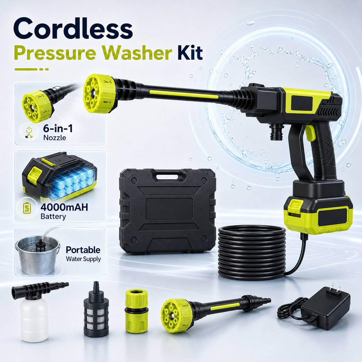 Cordless Pressure Washer-1000PSl-Water Pressure