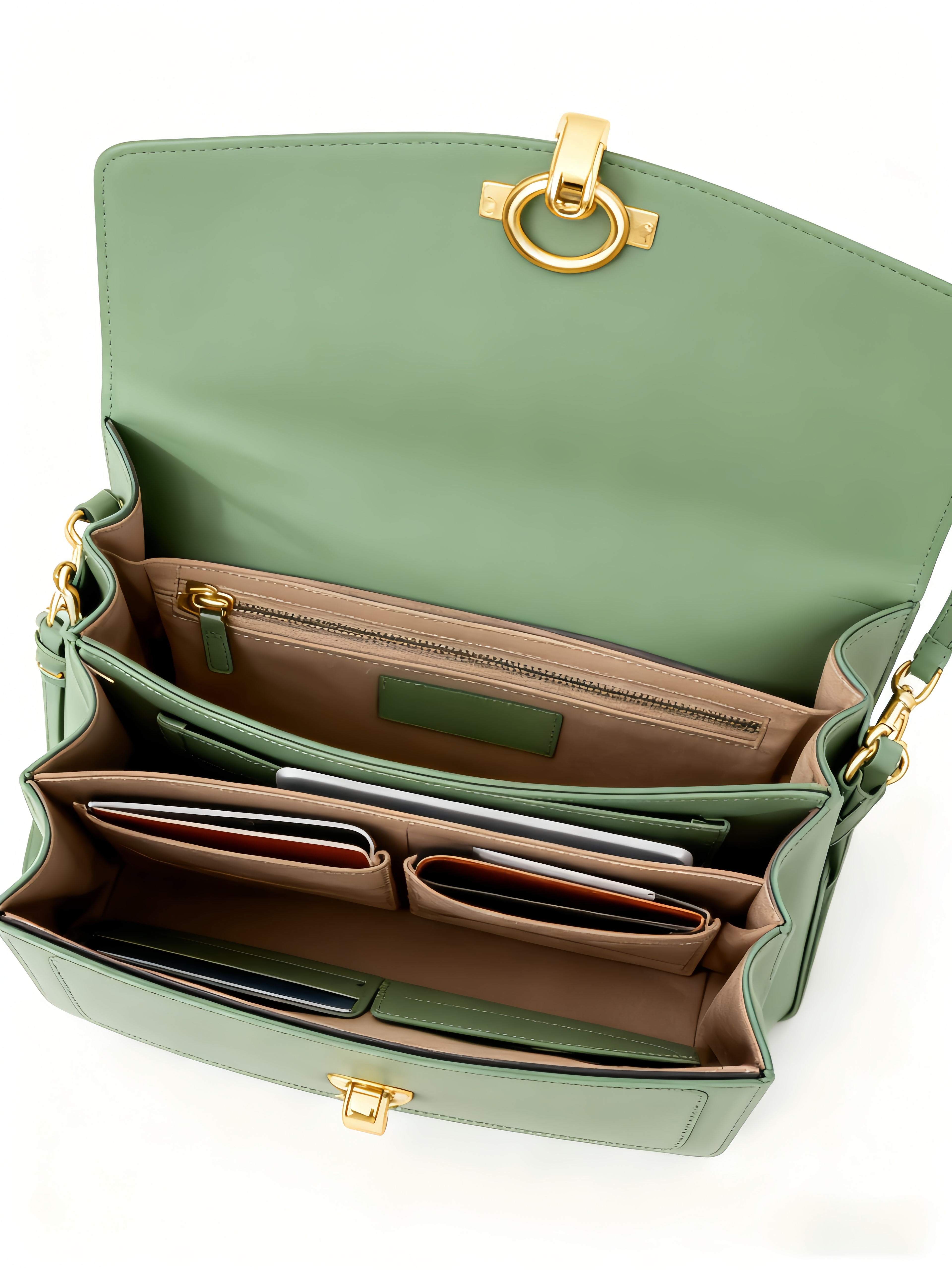 Purselovers Matcha Green Small Square Commuter Bag with Gold Buckle