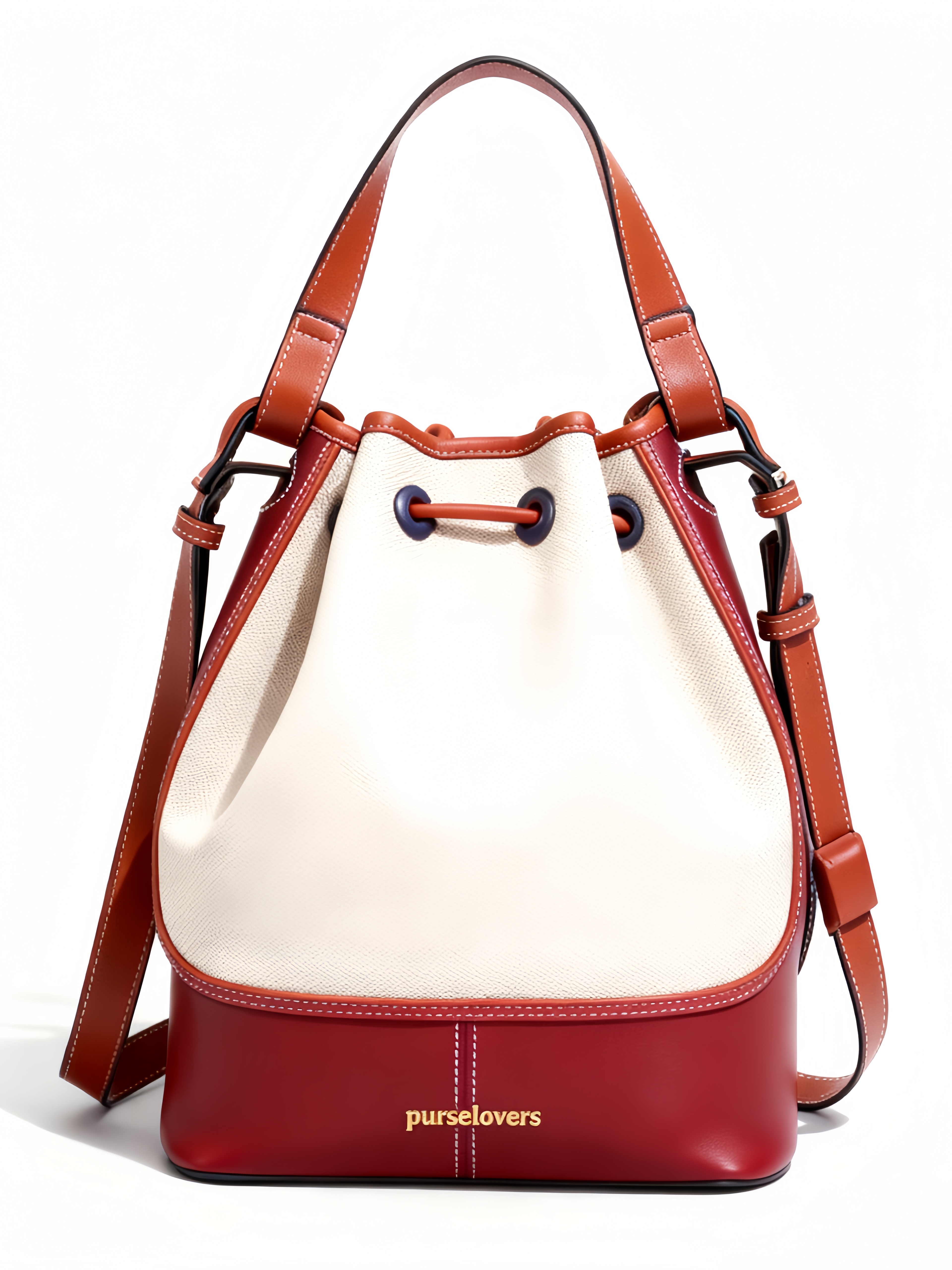Purselovers Caramel Red-Brown Color-Blocked Canvas Bucket Bag