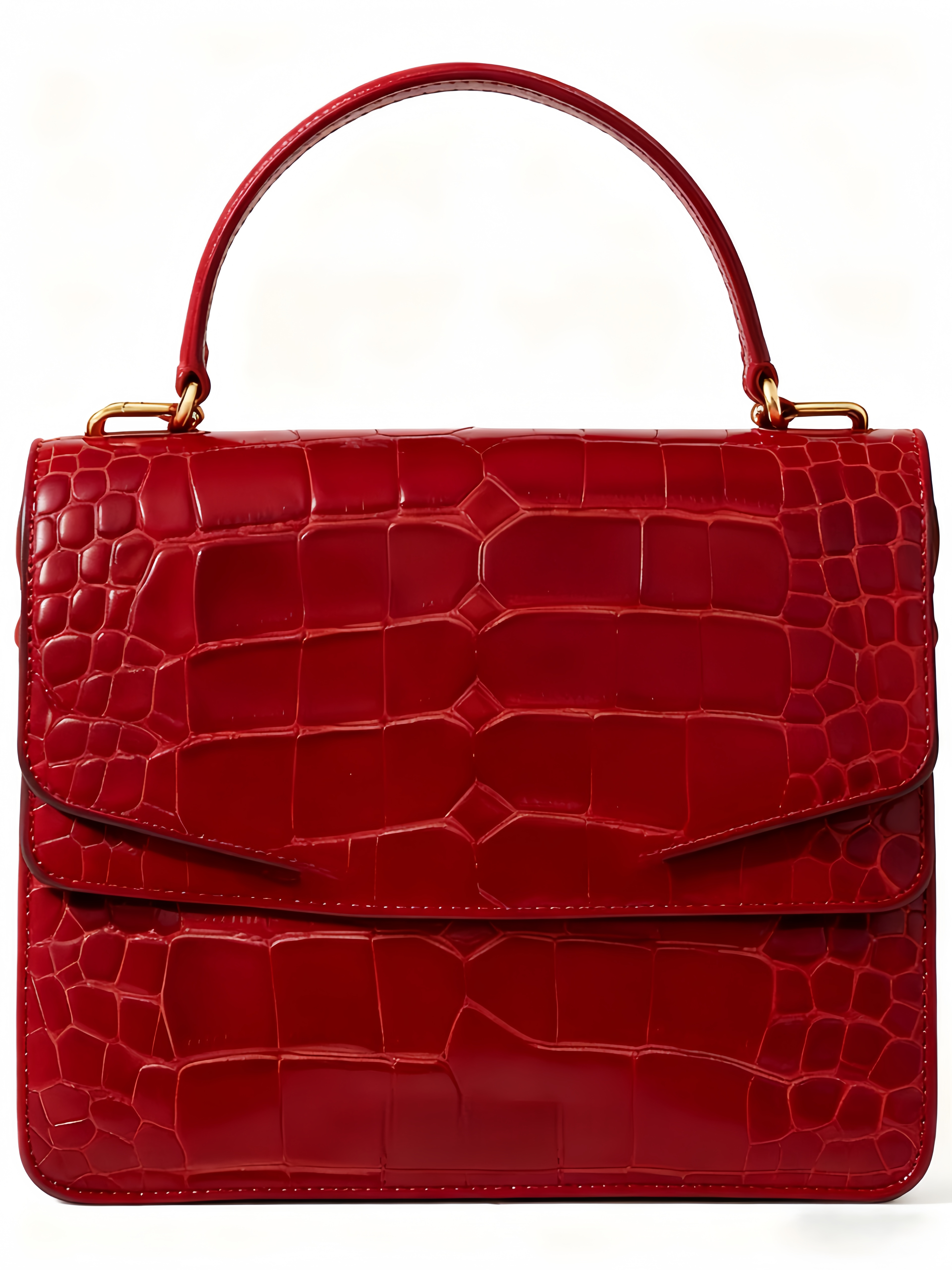 Purselovers Vintage Red Crocodile Pattern Crossbody Bag with Gold Buckle