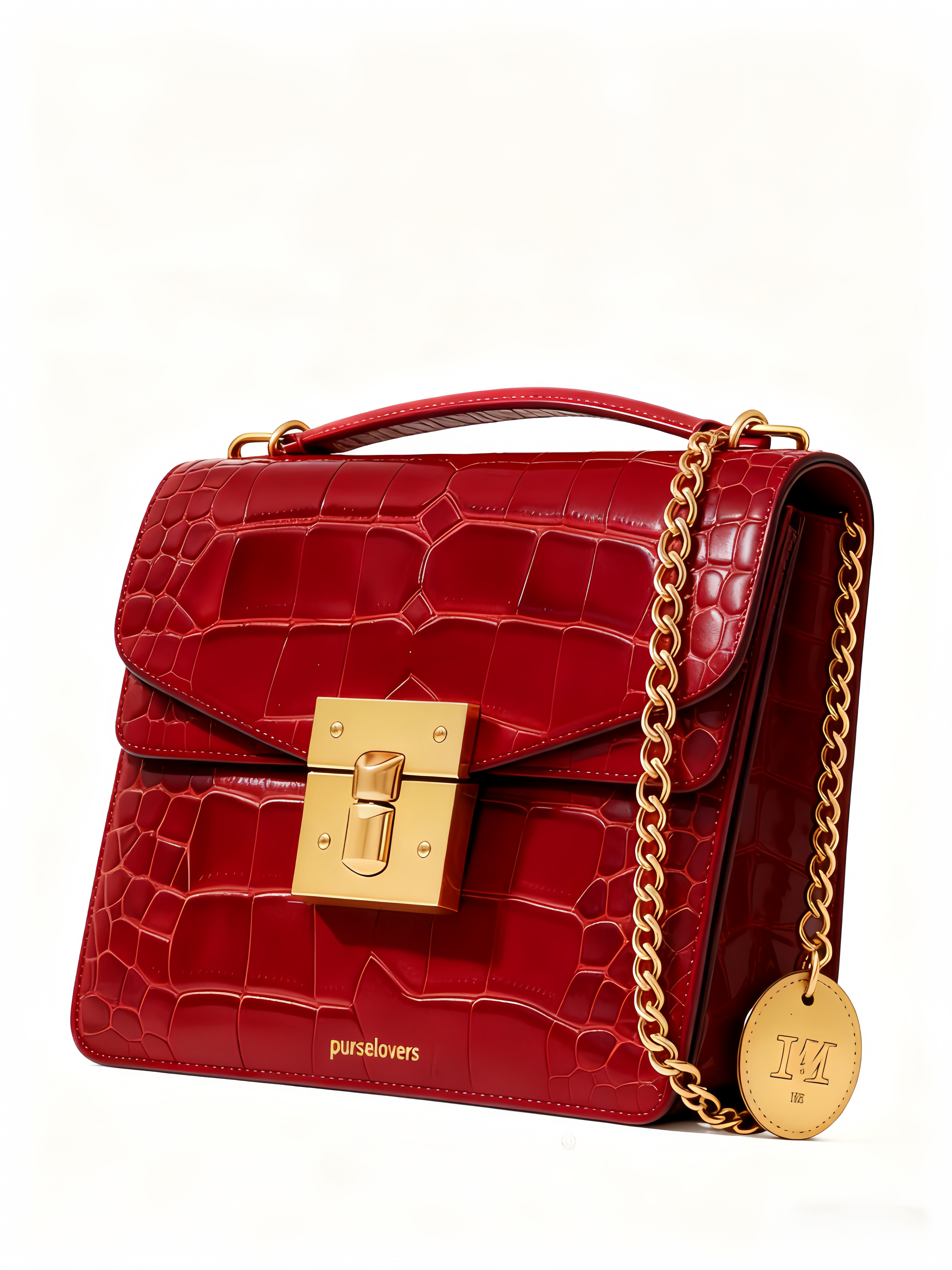 Purselovers Vintage Red Crocodile Pattern Crossbody Bag with Gold Buckle