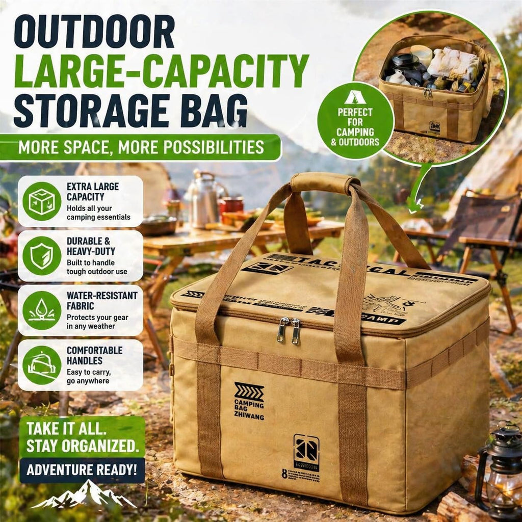 30L Collapsible Outdoor Storage Bin, Oxford Fabric Camping Storage Box, Large Capacity Tactical Gear Organizer for Picnic, Hiking, Camping, Kitchen Utensils & Travel Accessories, Khaki