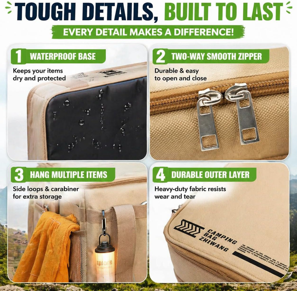 30L Collapsible Outdoor Storage Bin, Oxford Fabric Camping Storage Box, Large Capacity Tactical Gear Organizer for Picnic, Hiking, Camping, Kitchen Utensils & Travel Accessories, Khaki
