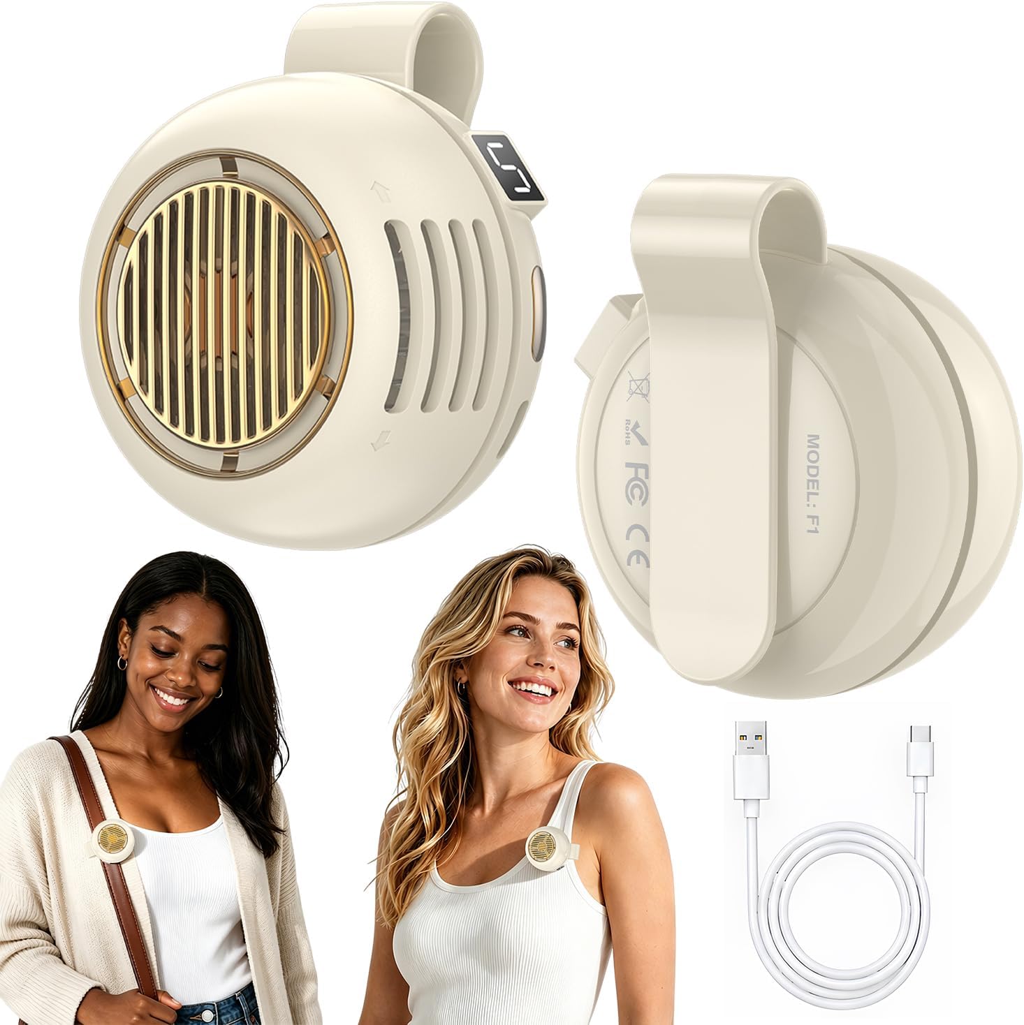 2-Pack Upgraded Mini Clip On Fan Portable, 2.8oz Ultra-Lightweight, 5 Speed USB-C Mini Portable Fan, Bladeless Silent Small Clip on Fan for Shirt, Whirlwind Clip Fan for Travel, Outdoor, Office