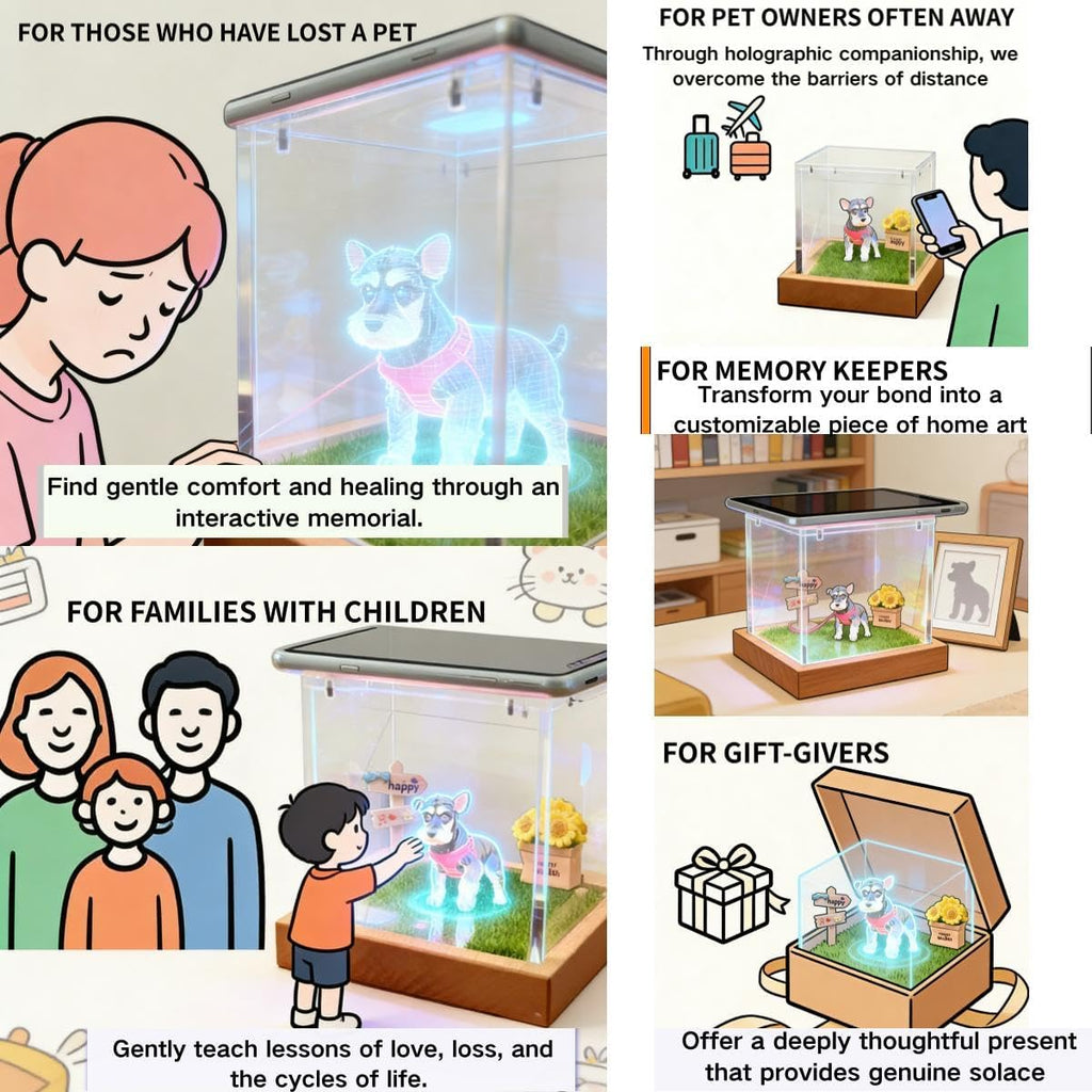 Personalized 3D Holographic Pet Memorial Box, Custom Dog or Cat Memorial Gift with Name - Hologram Video Keepsake for Pet Loss Sympathy, Desktop Ornament for Pet Lovers