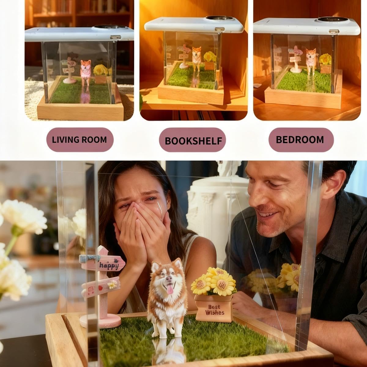 Personalized 3D Holographic Pet Memorial Box, Custom Dog or Cat Memorial Gift with Name - Hologram Video Keepsake for Pet Loss Sympathy, Desktop Ornament for Pet Lovers