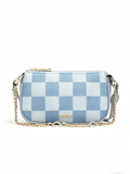 Purselovers Light Blue Checkered Pattern Chain Bag with Gold Logo