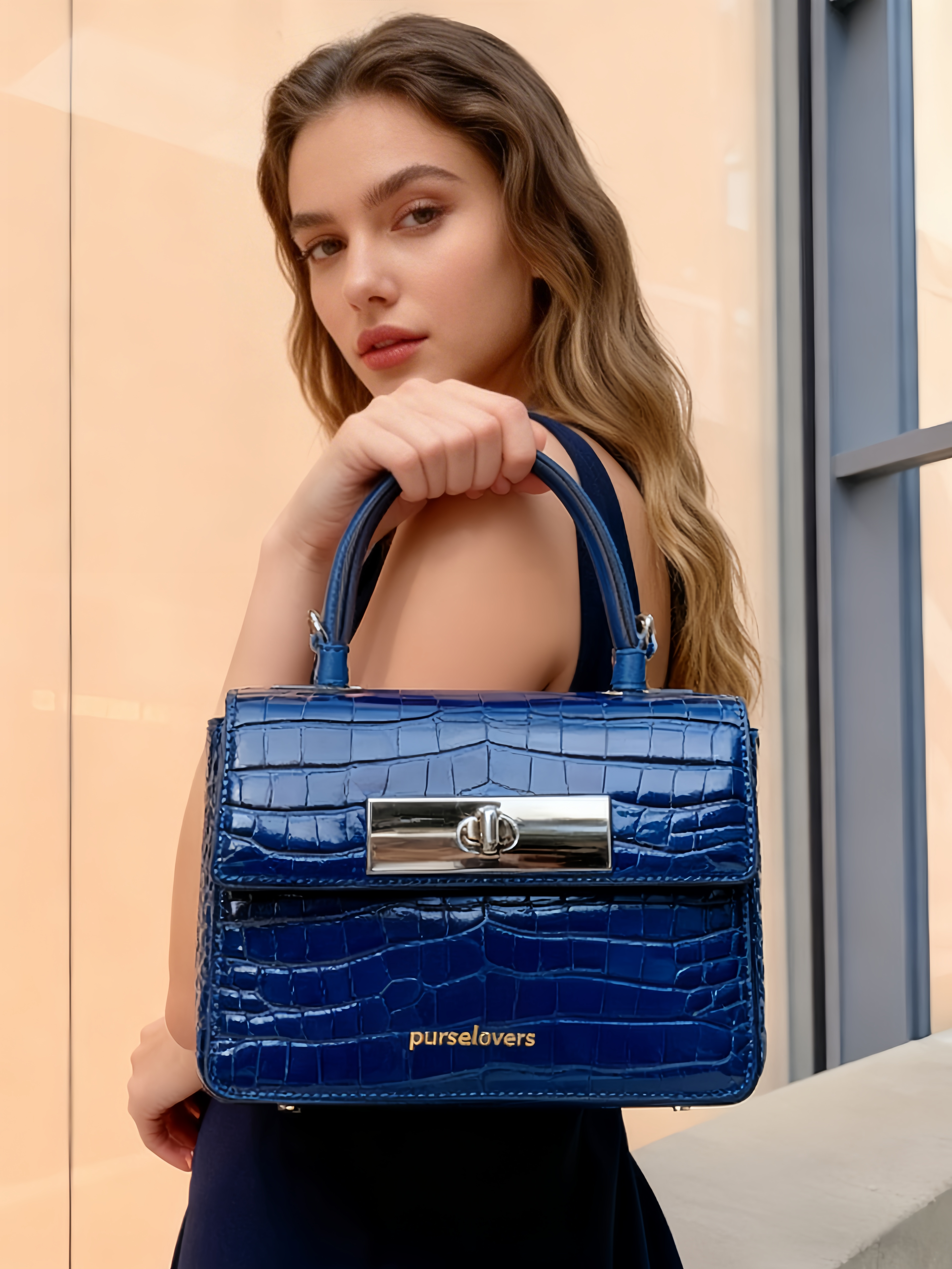 Purselovers Serene Blue Crocodile Pattern Commuter Bag