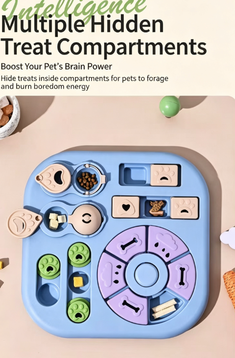 Puzzle Slow Feeder Bowl for Dogs & Cats, Flip Design Leakage Food Dispensing Toy, Anti-Choke Multi-Grid Slow Eating Bowl, Enrichment Mental Stimulation Treat Dispenser to Relieve Boredom