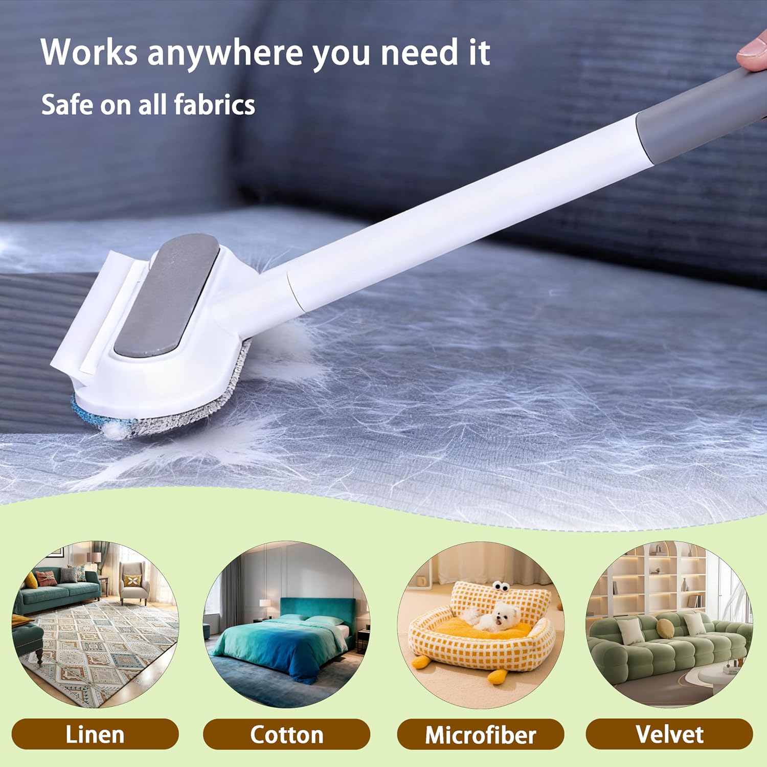 Pet Hair Remover for Furniture & Couch – 17.3 Inch Reusable Dog & Cat Hair Brush, Washable Lint Cleaner for Carpet, Clothes & Bedding, 4-in-1 Multifunctional Fur Removal Tool with Long Handle