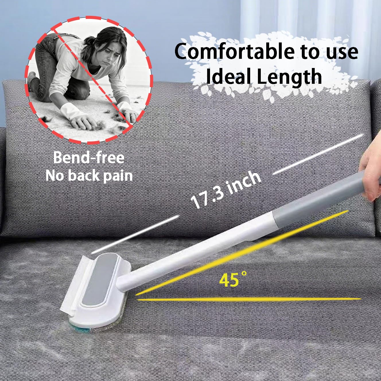 Pet Hair Remover for Furniture & Couch – 17.3 Inch Reusable Dog & Cat Hair Brush, Washable Lint Cleaner for Carpet, Clothes & Bedding, 4-in-1 Multifunctional Fur Removal Tool with Long Handle