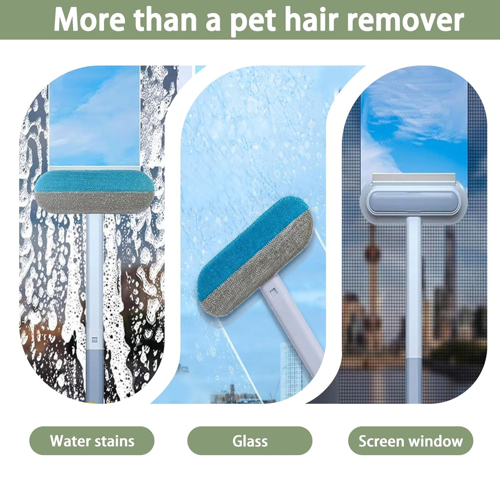 Pet Hair Remover for Furniture & Couch – 17.3 Inch Reusable Dog & Cat Hair Brush, Washable Lint Cleaner for Carpet, Clothes & Bedding, 4-in-1 Multifunctional Fur Removal Tool with Long Handle