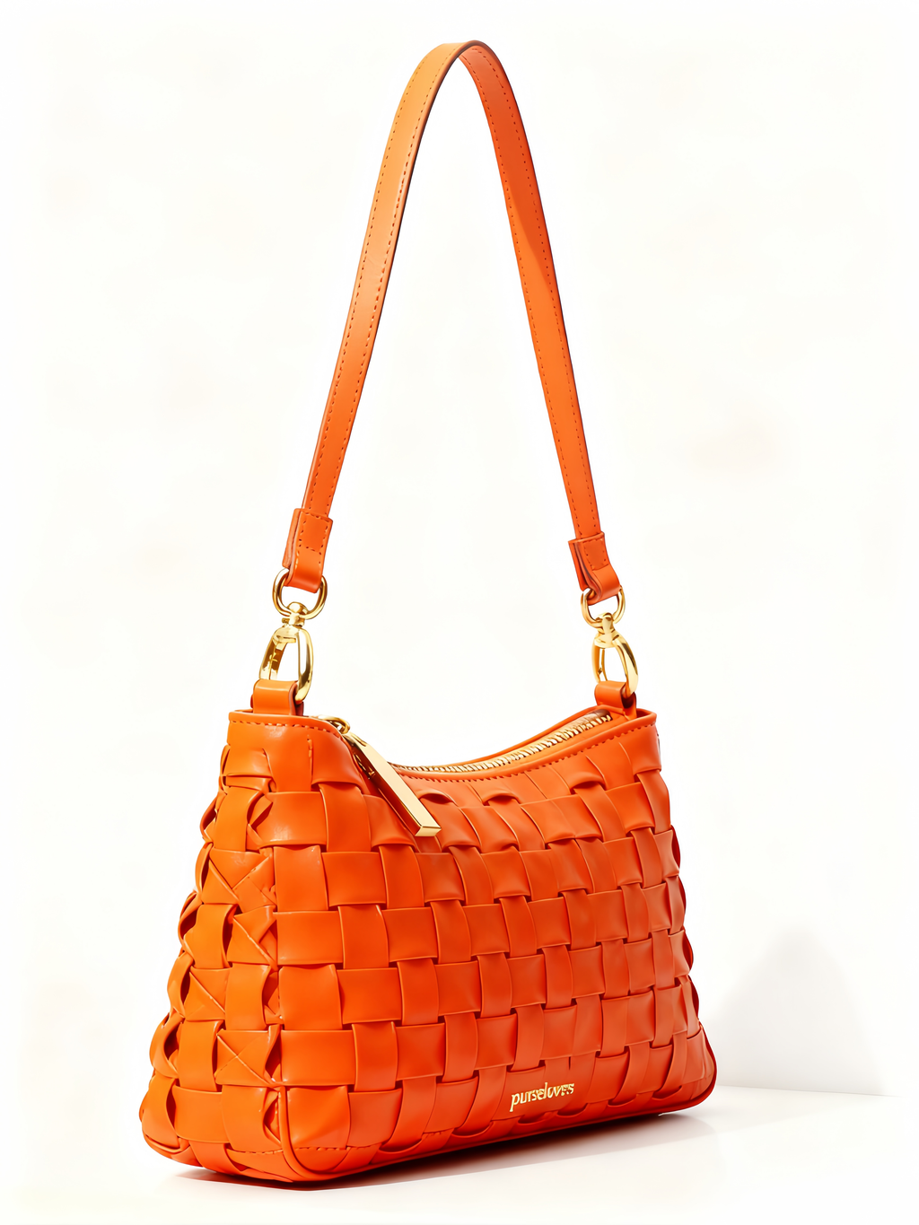 Purselovers Warm Orange Woven Shoulder Bag with Gold Logo