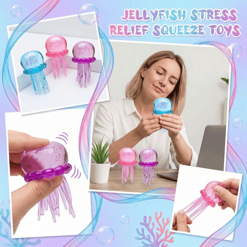 ✨ Cute Glitter Jellyfish Squishy, Easter Basket Stuffer for Kids