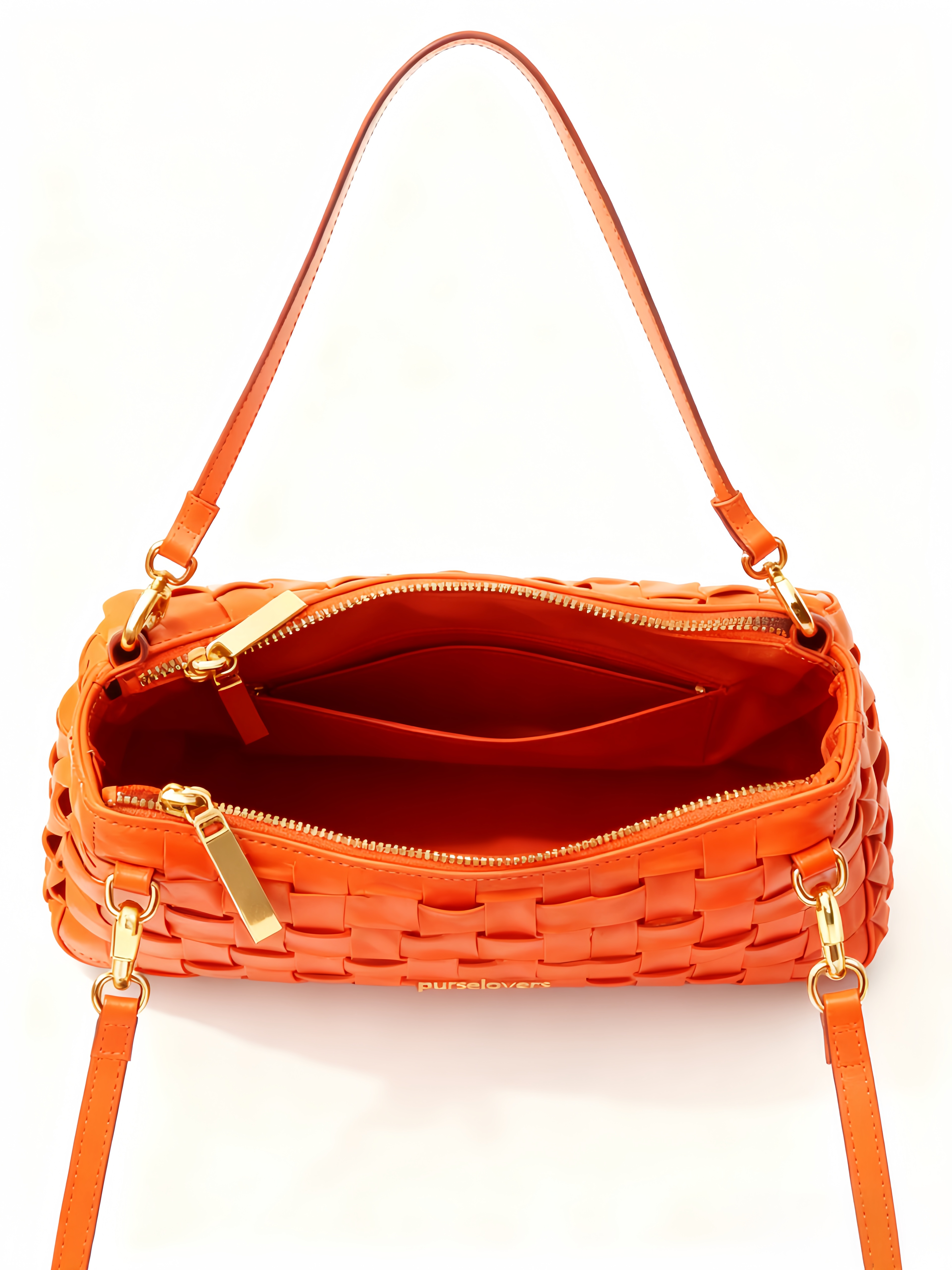 Purselovers Warm Orange Woven Shoulder Bag with Gold Logo