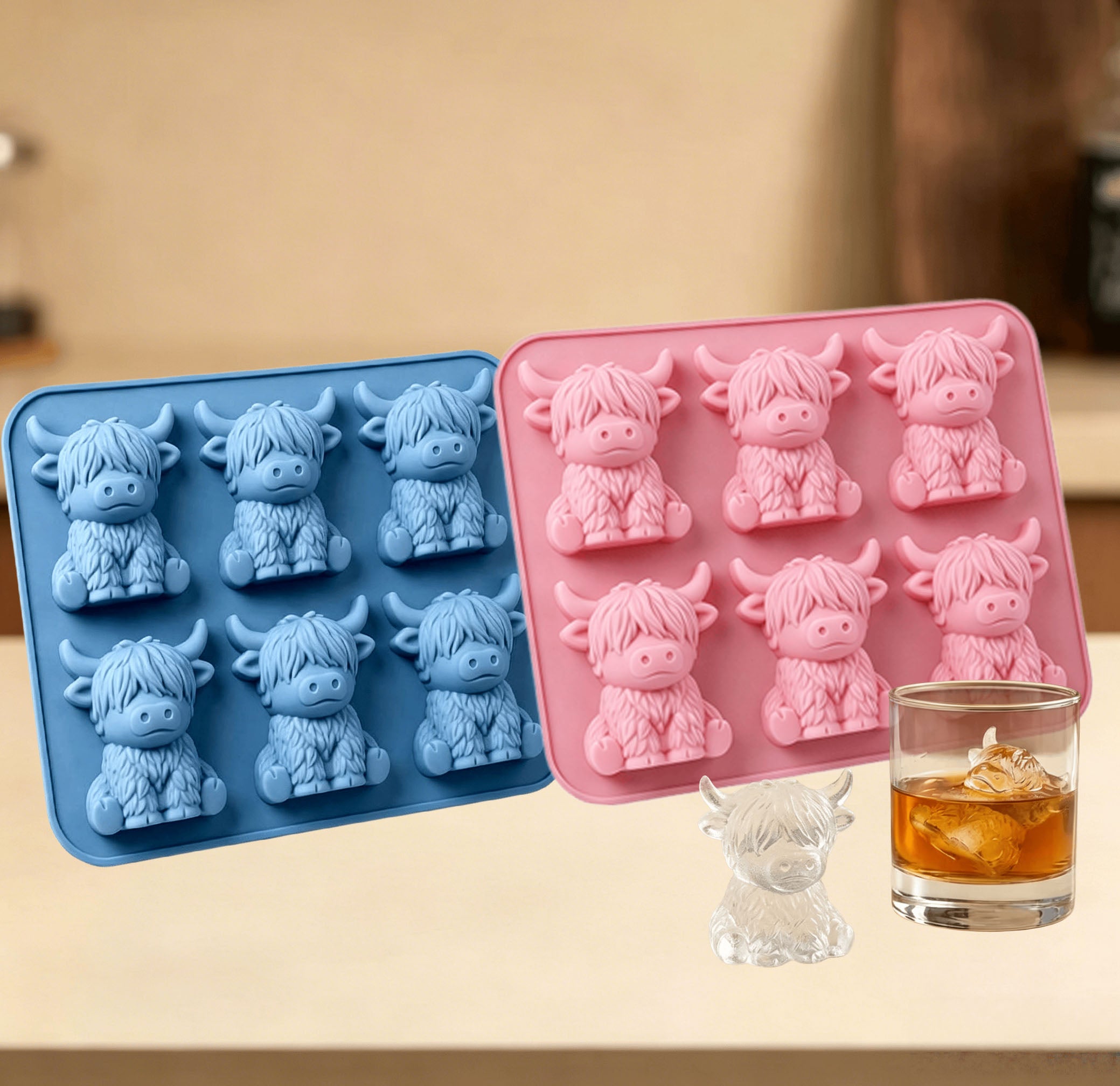 ✨Buy 1 Get 1 Free✨ Highland Cow Ice Cube Mold - Adorable 3D Silicone Tray for Drinks & Parties