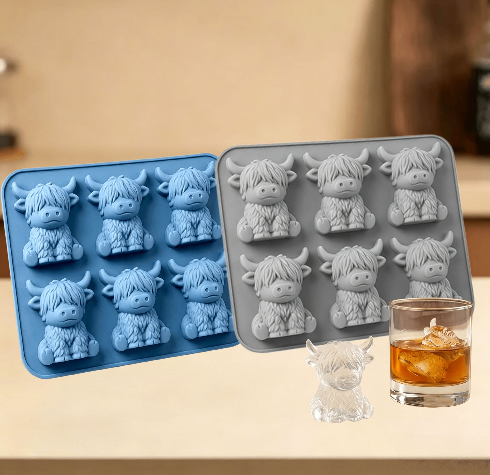 ✨Buy 1 Get 1 Free✨ Highland Cow Ice Cube Mold - Adorable 3D Silicone Tray for Drinks & Parties