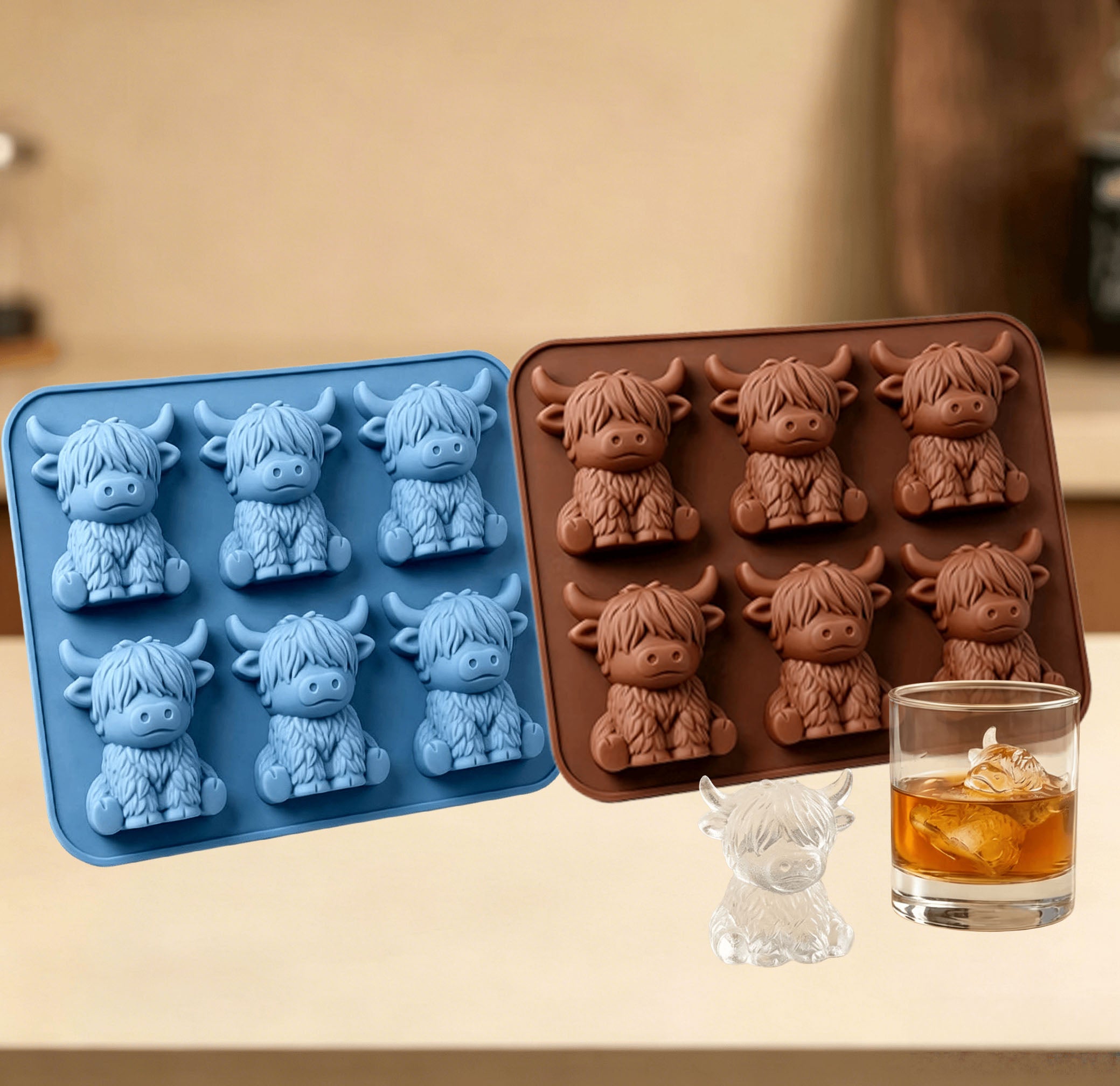 ✨Buy 1 Get 1 Free✨ Highland Cow Ice Cube Mold - Adorable 3D Silicone Tray for Drinks & Parties
