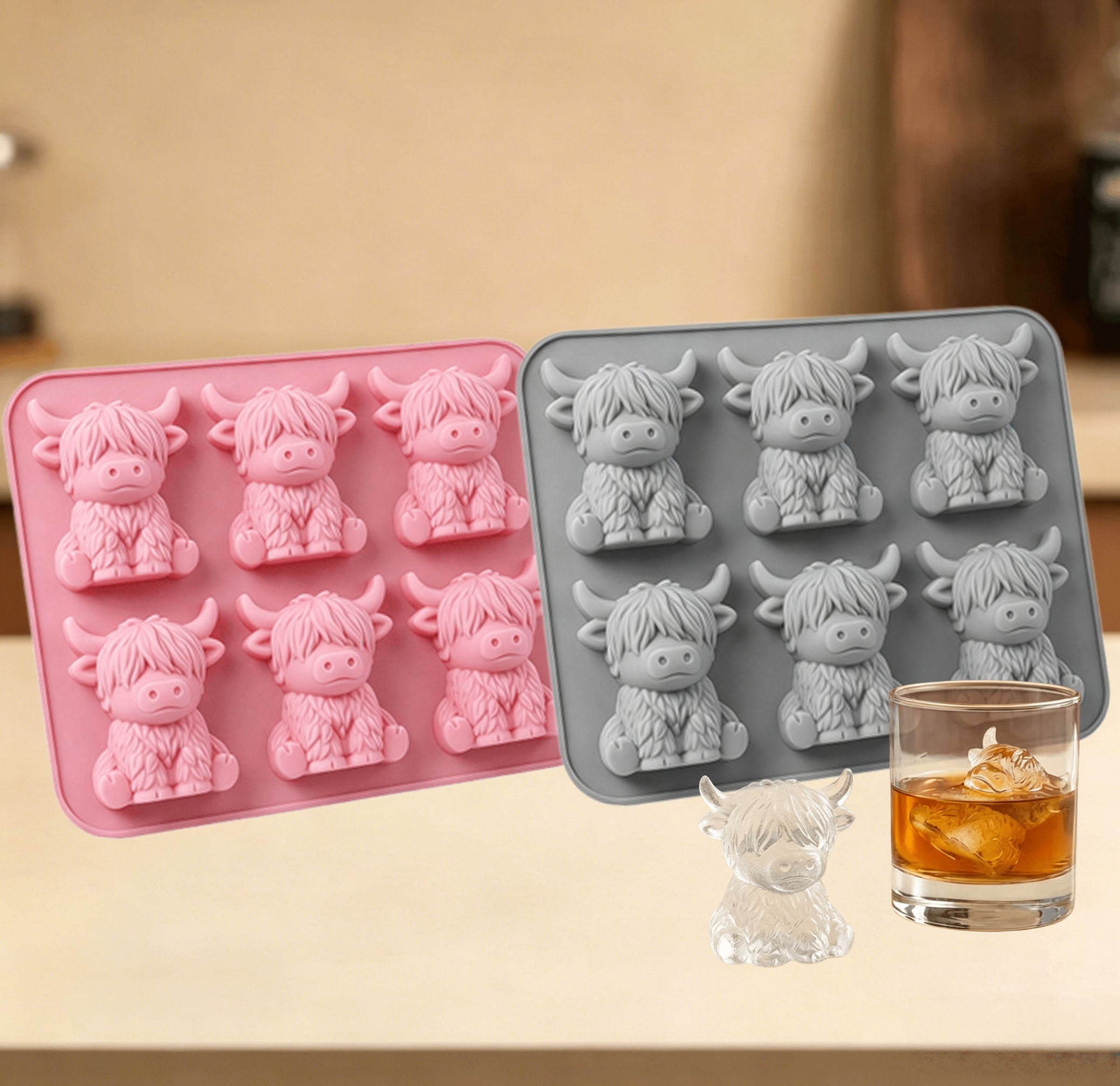 ✨Buy 1 Get 1 Free✨ Highland Cow Ice Cube Mold - Adorable 3D Silicone Tray for Drinks & Parties