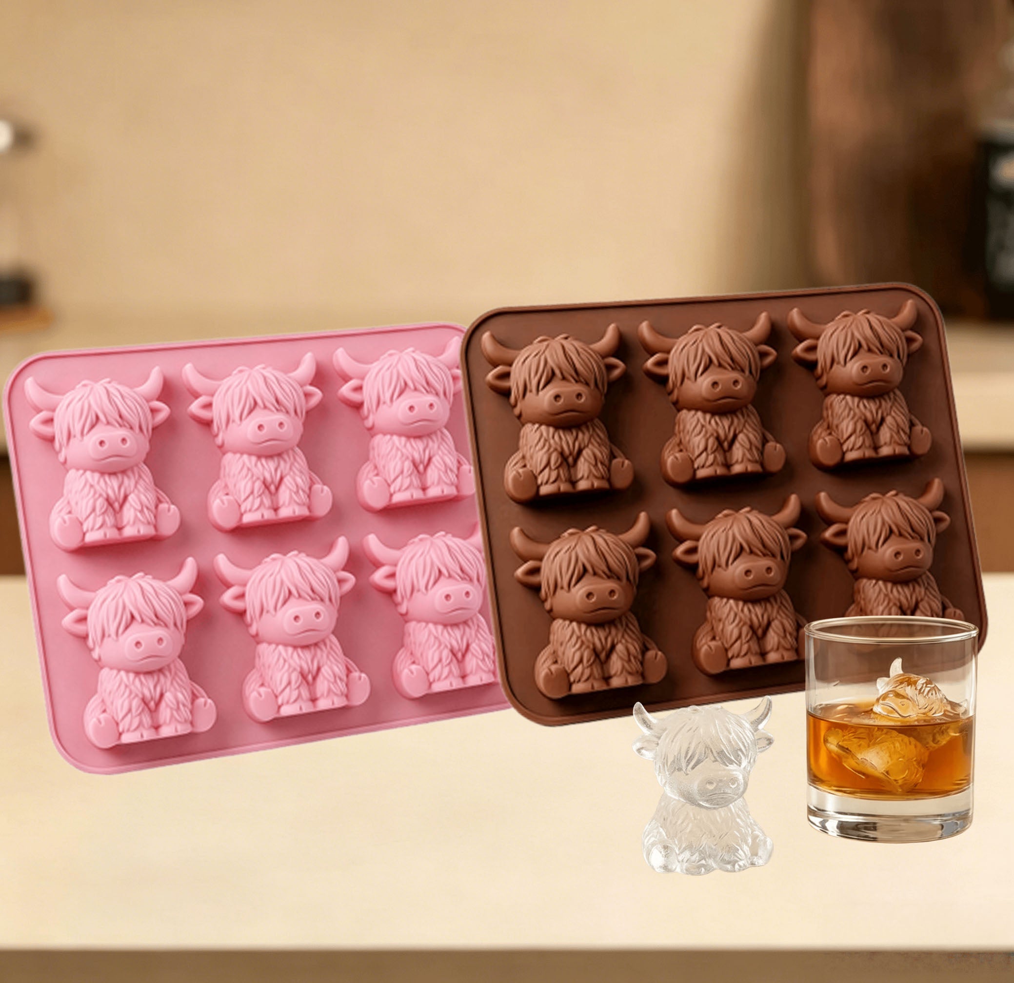 ✨Buy 1 Get 1 Free✨ Highland Cow Ice Cube Mold - Adorable 3D Silicone Tray for Drinks & Parties
