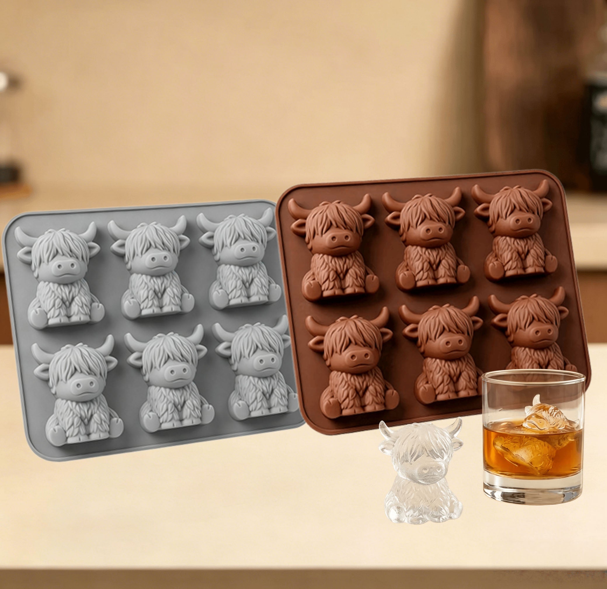 ✨Buy 1 Get 1 Free✨ Highland Cow Ice Cube Mold - Adorable 3D Silicone Tray for Drinks & Parties