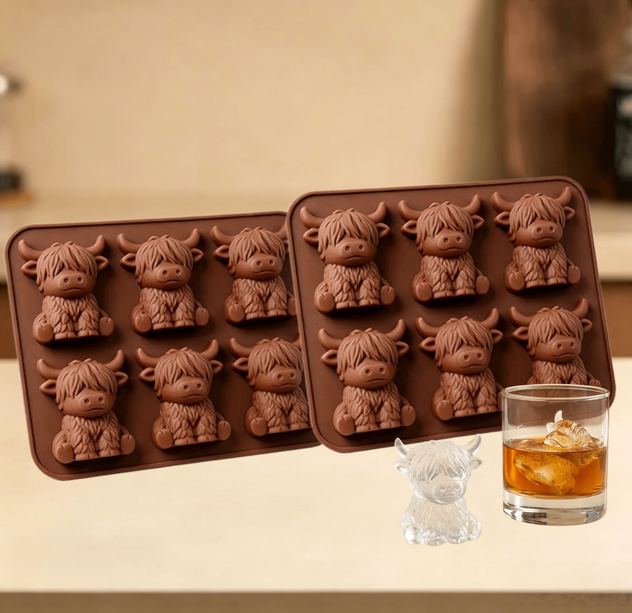 ✨Buy 1 Get 1 Free✨ Highland Cow Ice Cube Mold - Adorable 3D Silicone Tray for Drinks & Parties