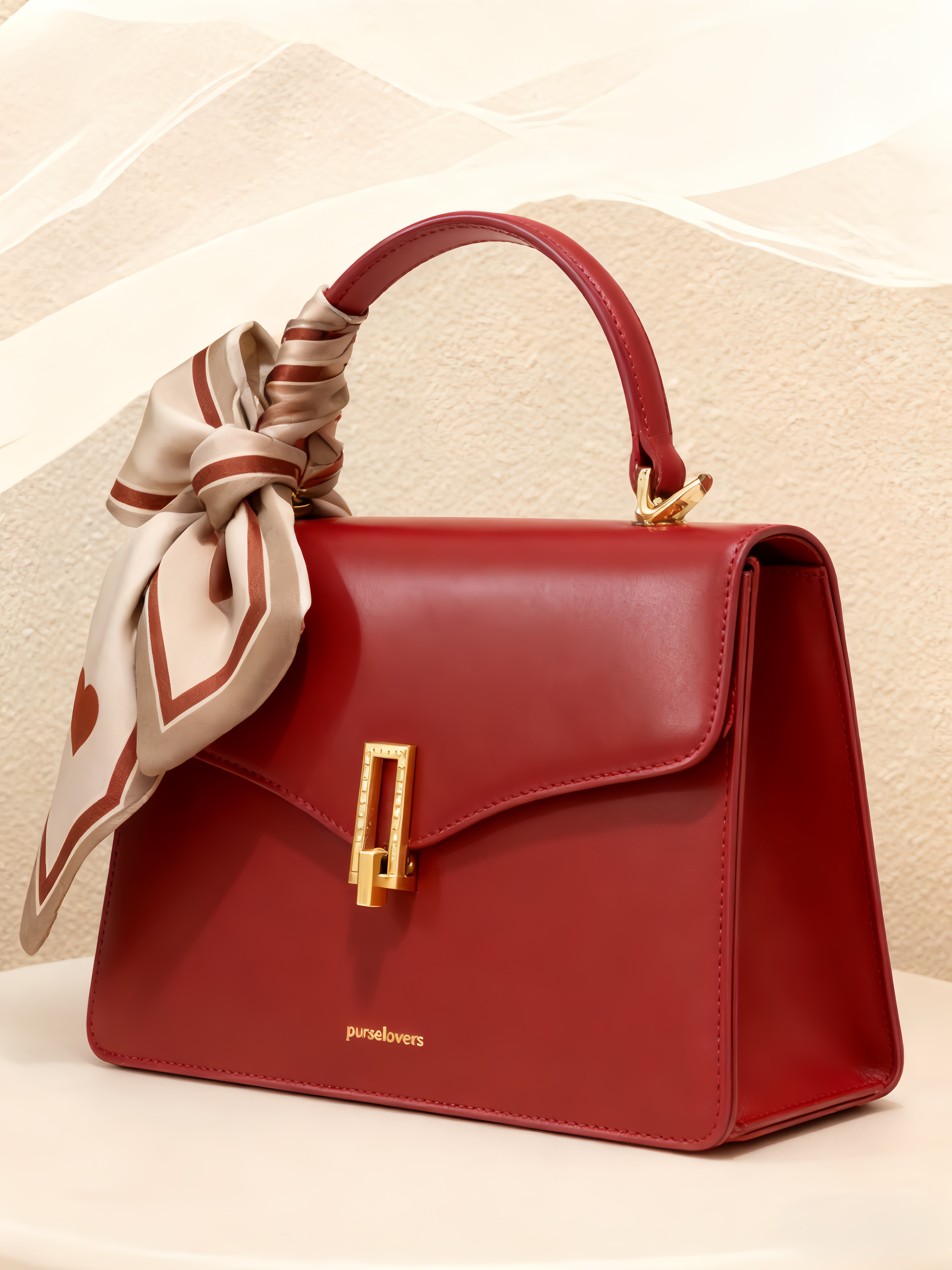 Purselovers Burgundy Satin Ribbon Gold Label Small Square Bag