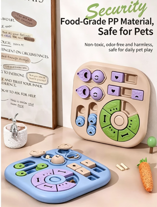 Puzzle Slow Feeder Bowl for Dogs & Cats, Flip Design Leakage Food Dispensing Toy, Anti-Choke Multi-Grid Slow Eating Bowl, Enrichment Mental Stimulation Treat Dispenser to Relieve Boredom