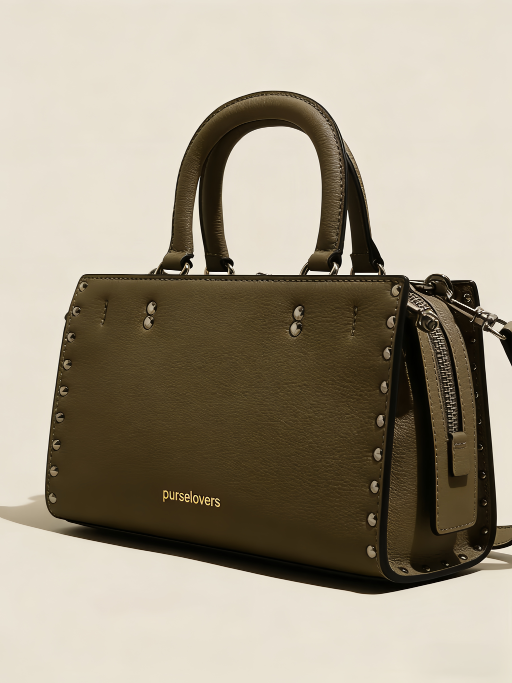 Purselovers Olive Green Studded Gold Label Boston Bag