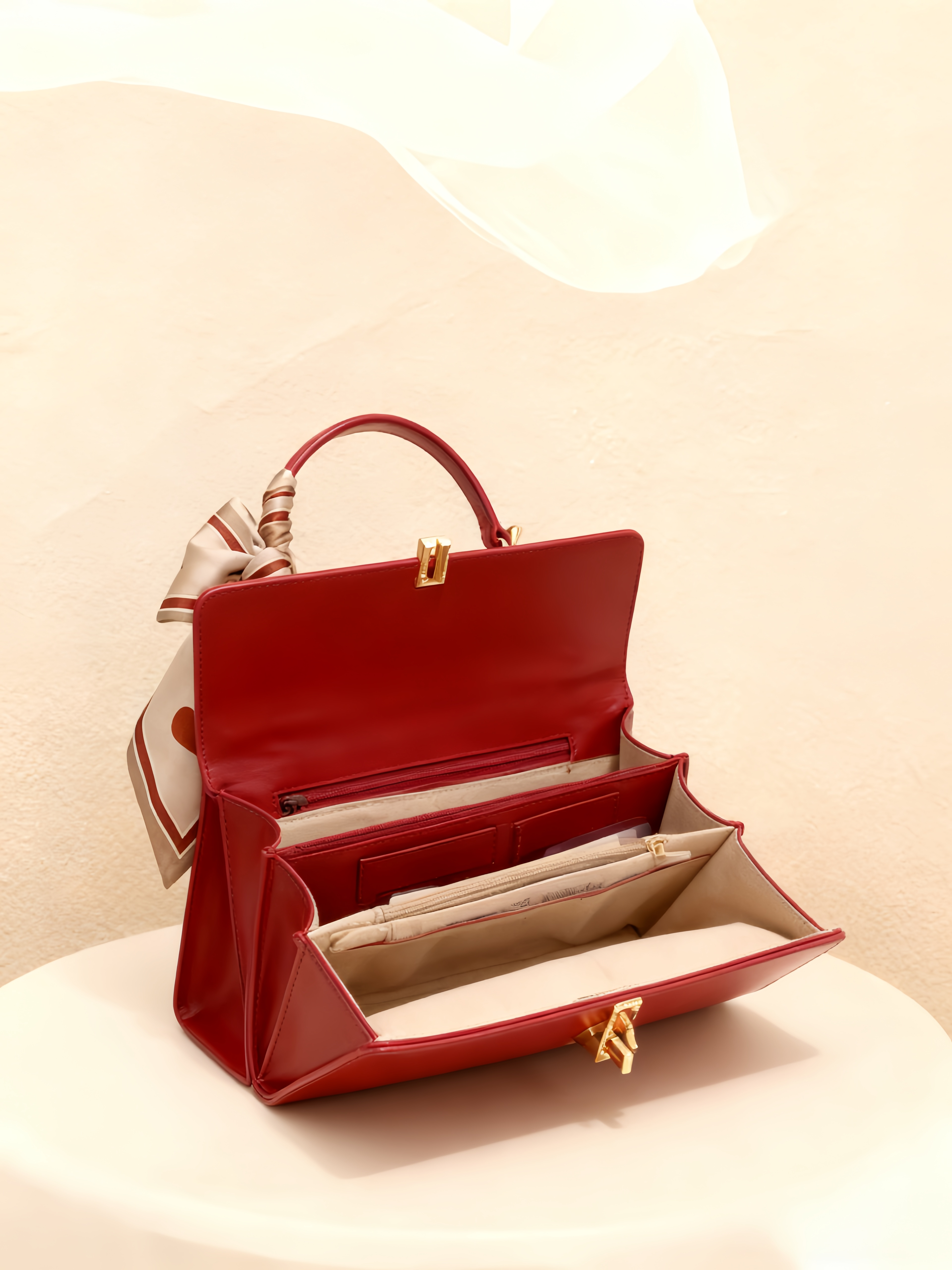 Purselovers Burgundy Satin Ribbon Gold Label Small Square Bag