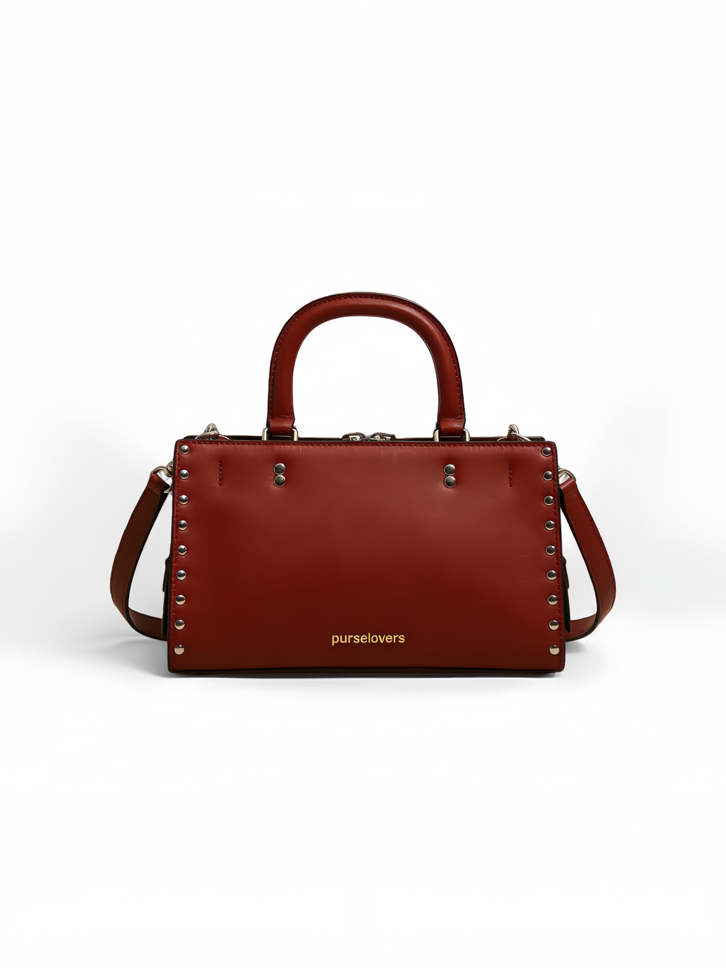 Purselovers Burgundy Studded Handbag with Gold Logo