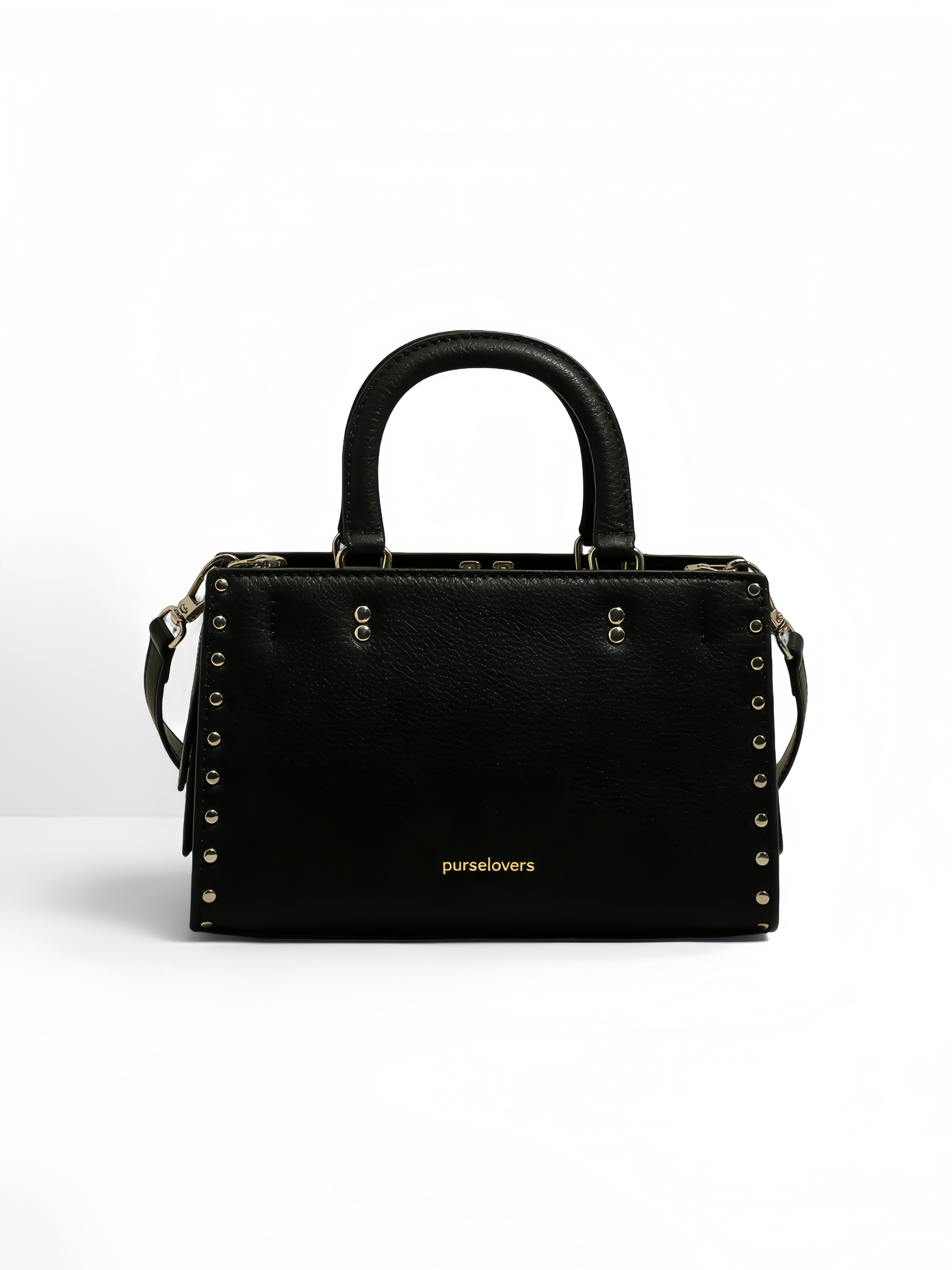 Purselovers Classic Black Studded Gold Label Handbag