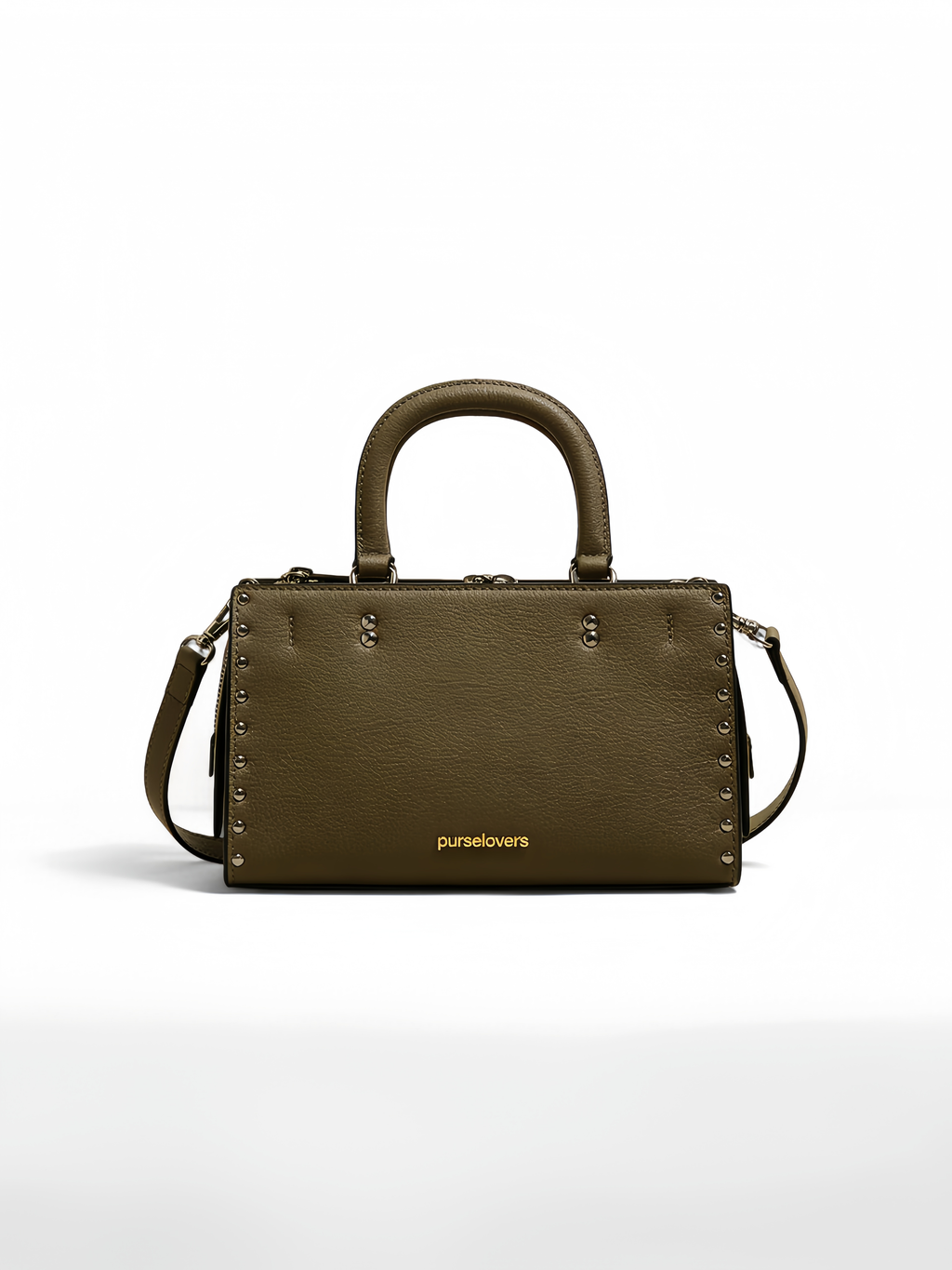 Purselovers Olive Green Studded Gold Label Boston Bag