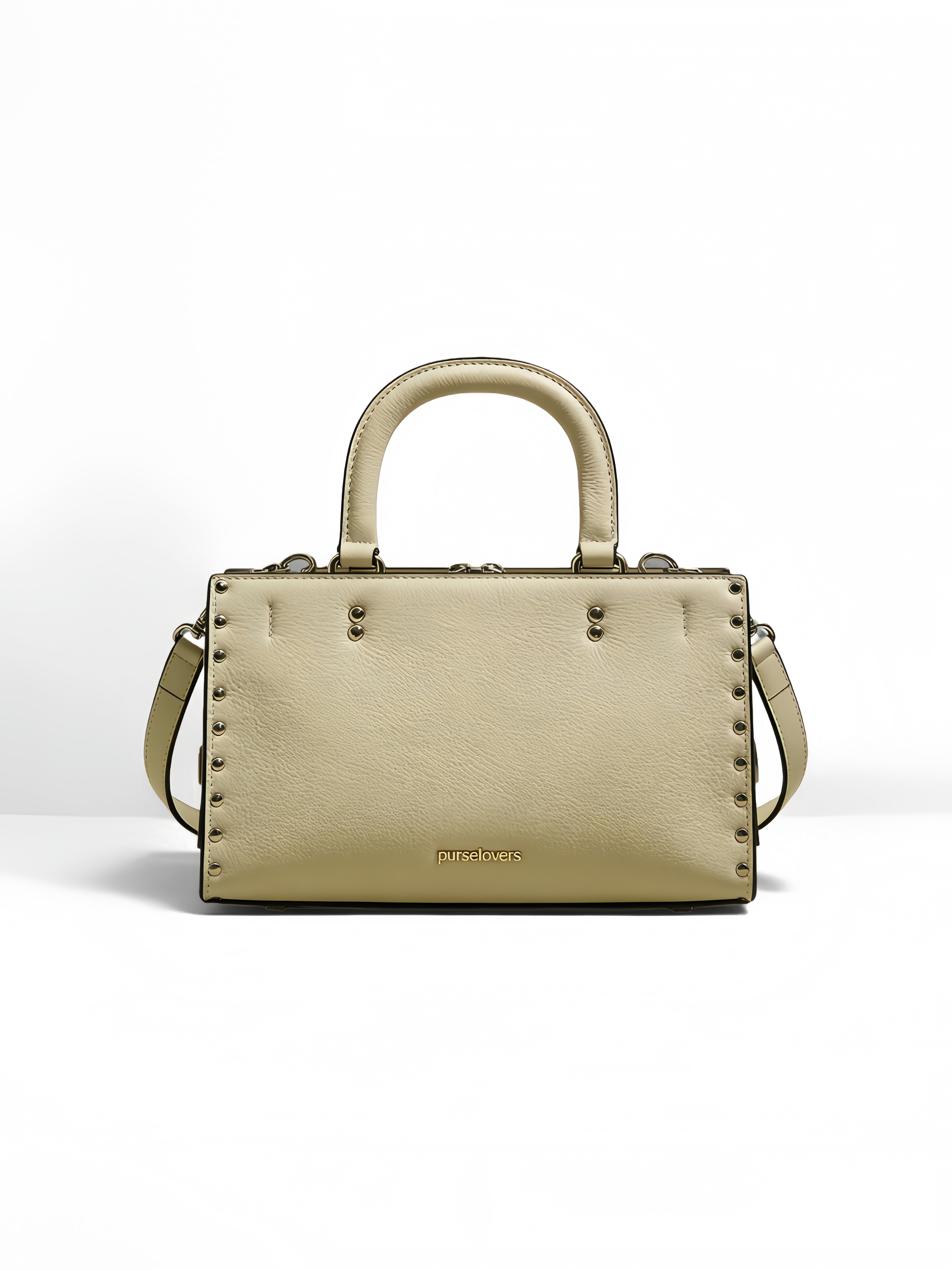 Purselovers Off-White Textured Studded Bag with Gold Label