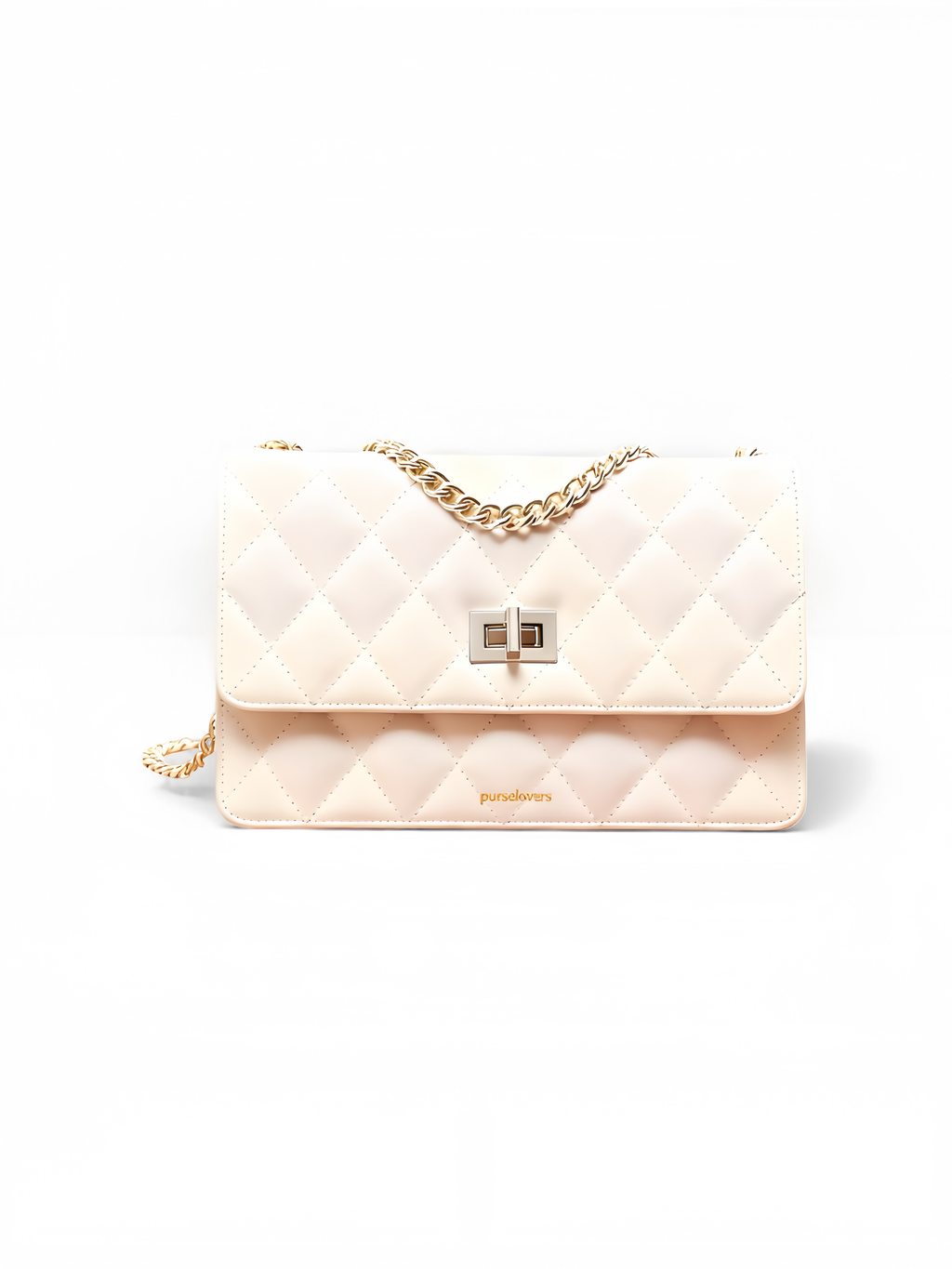Purselovers Classic White Diamond Pattern Crossbody Bag with Gold Logo