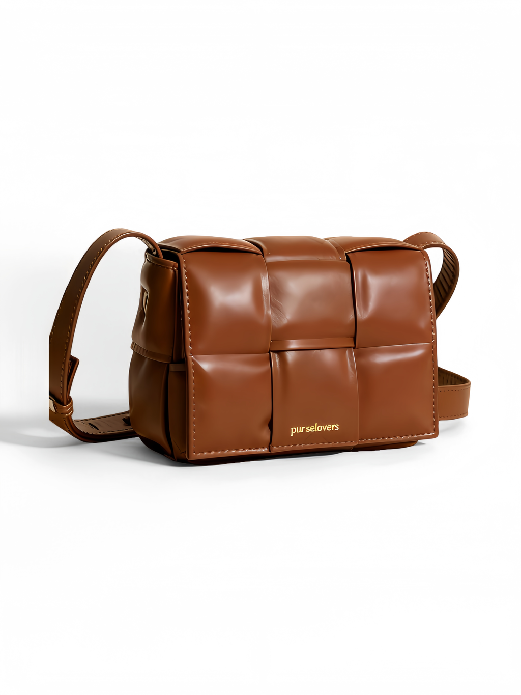 Purselovers Caramel-colored woven square crossbody bag