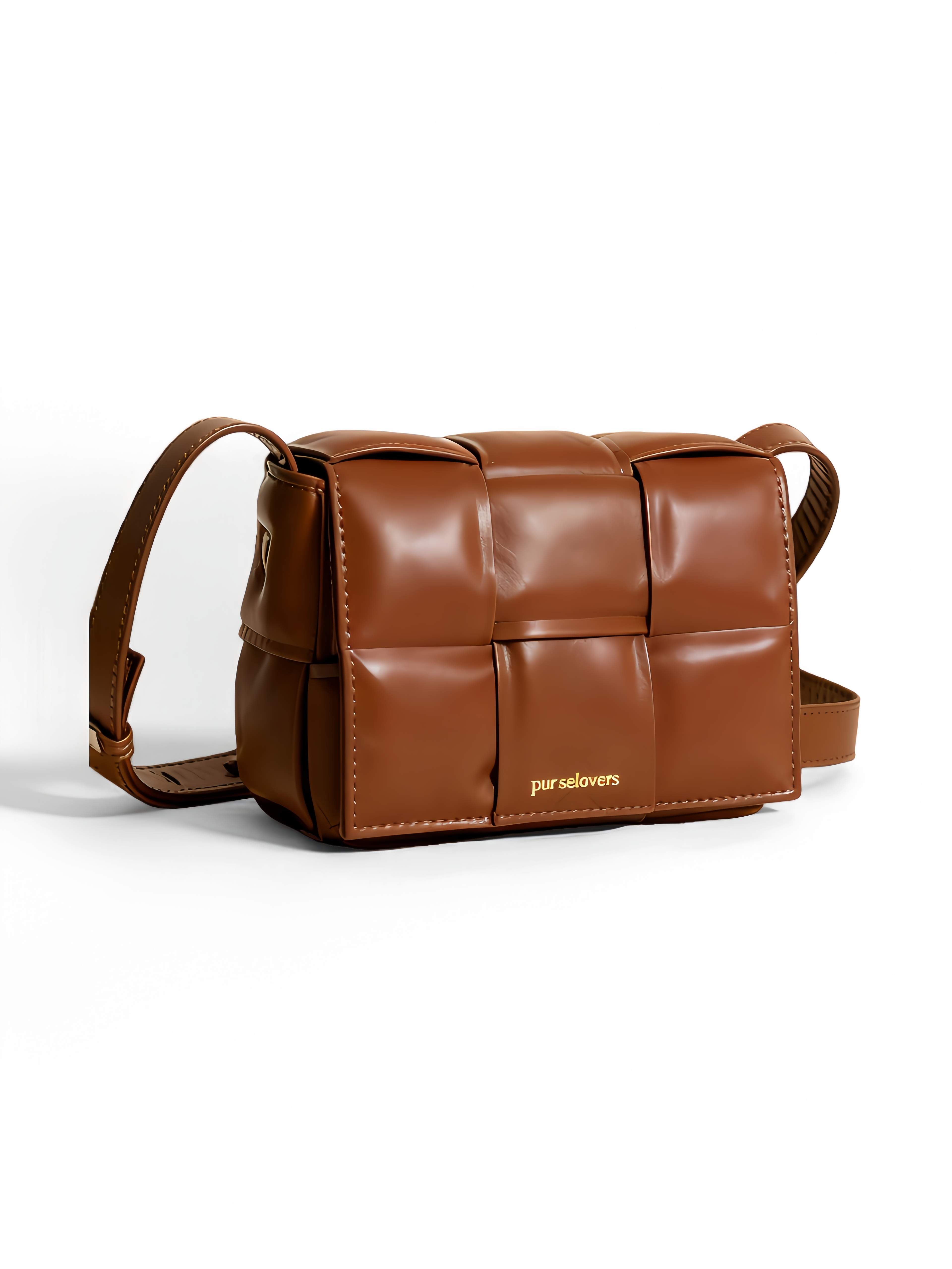 Purselovers Caramel-colored woven square crossbody bag