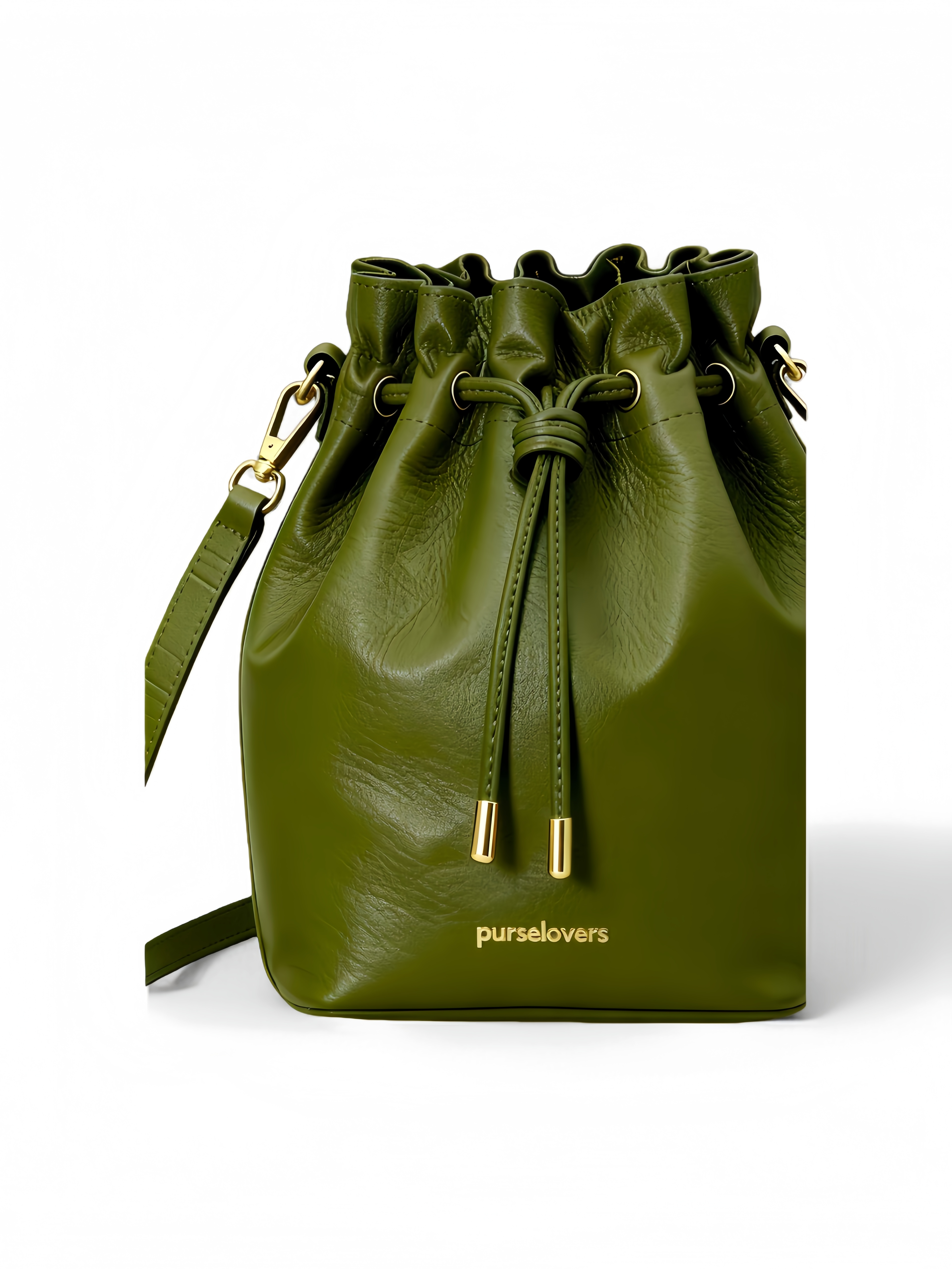 Purselovers Olive Green Vintage Drawstring Bucket Bag