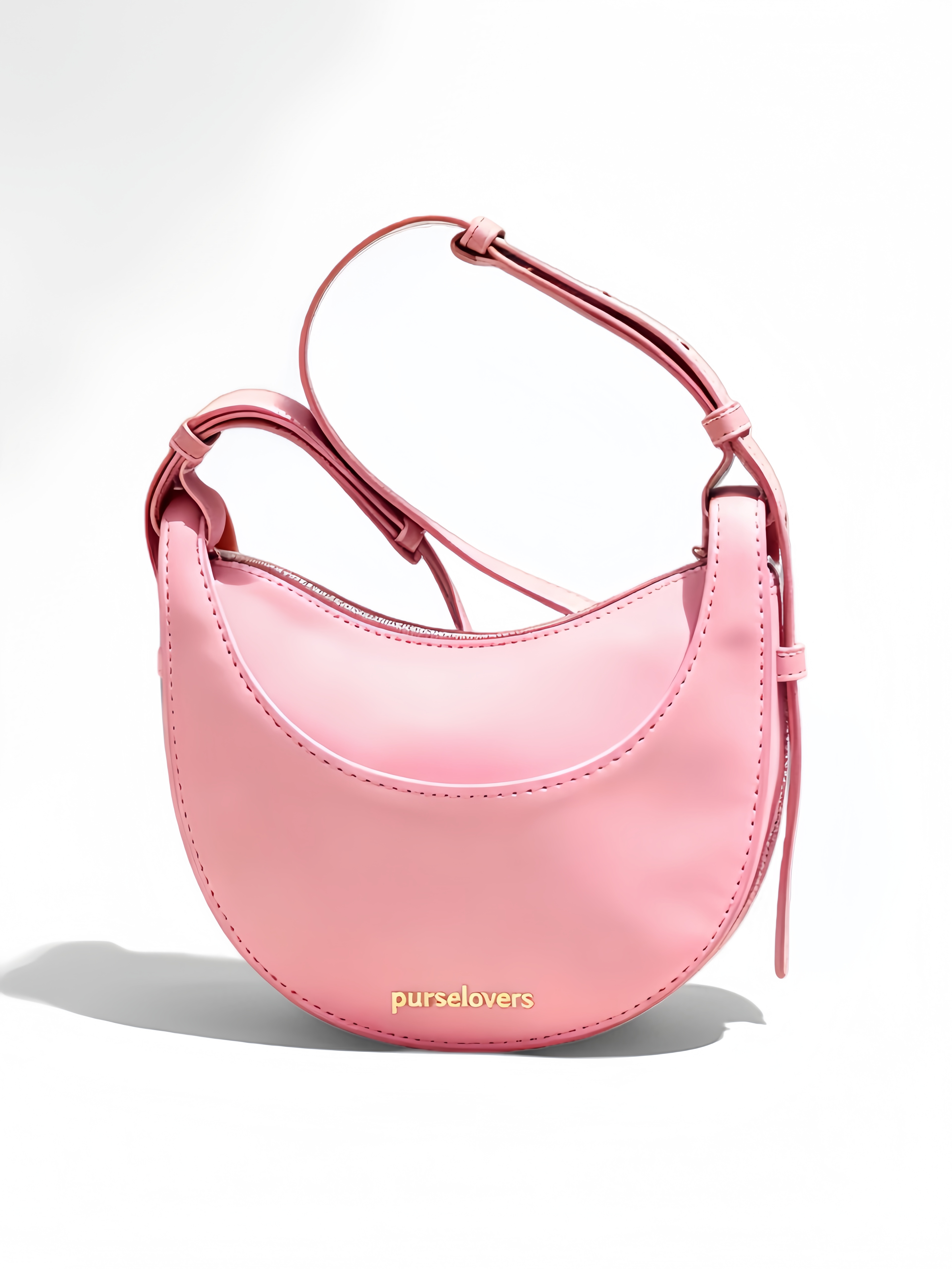 Purselovers Peach Pink Curved Shoulder Bag with Gold Logo