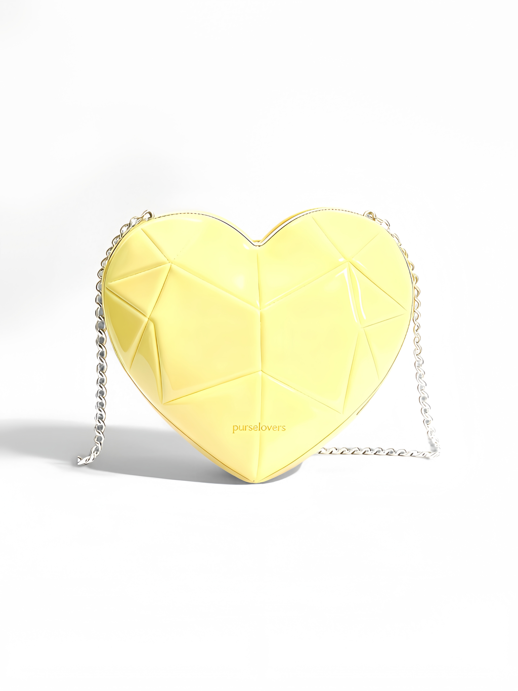 Purselovers Light Yellow Mirrored Heart-Shaped Bag with Gold Chain Strap