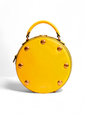 Purselovers Lemon Yellow Studded Round Handbag with Gold Label