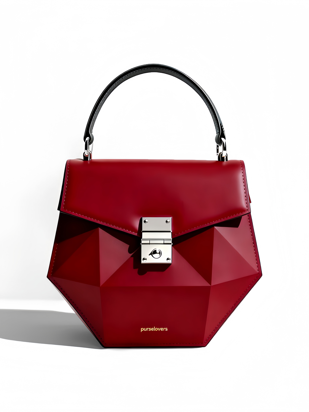 Purselovers Dark Red Quilted Diamond Pattern Shoulder Bag with Gold Logo