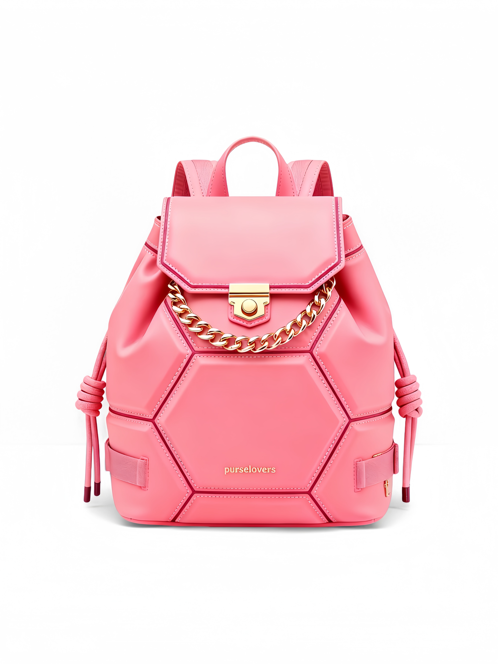 Purselovers Cherry Blossom Pink Geometric Patchwork Backpack with Gold Label
