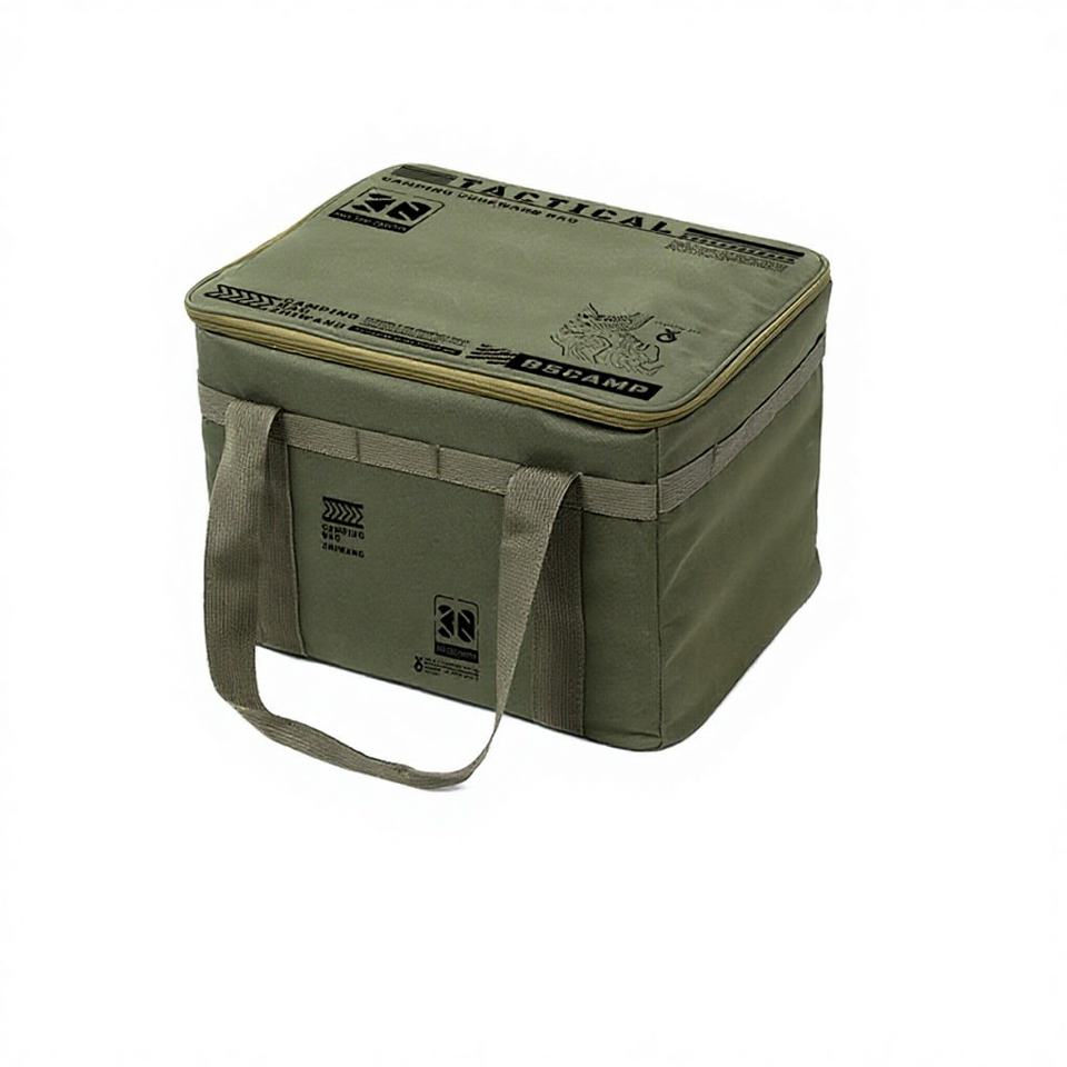 30L Collapsible Outdoor Storage Bin, Oxford Fabric Camping Storage Box, Large Capacity Tactical Gear Organizer for Picnic, Hiking, Camping, Kitchen Utensils & Travel Accessories, Khaki