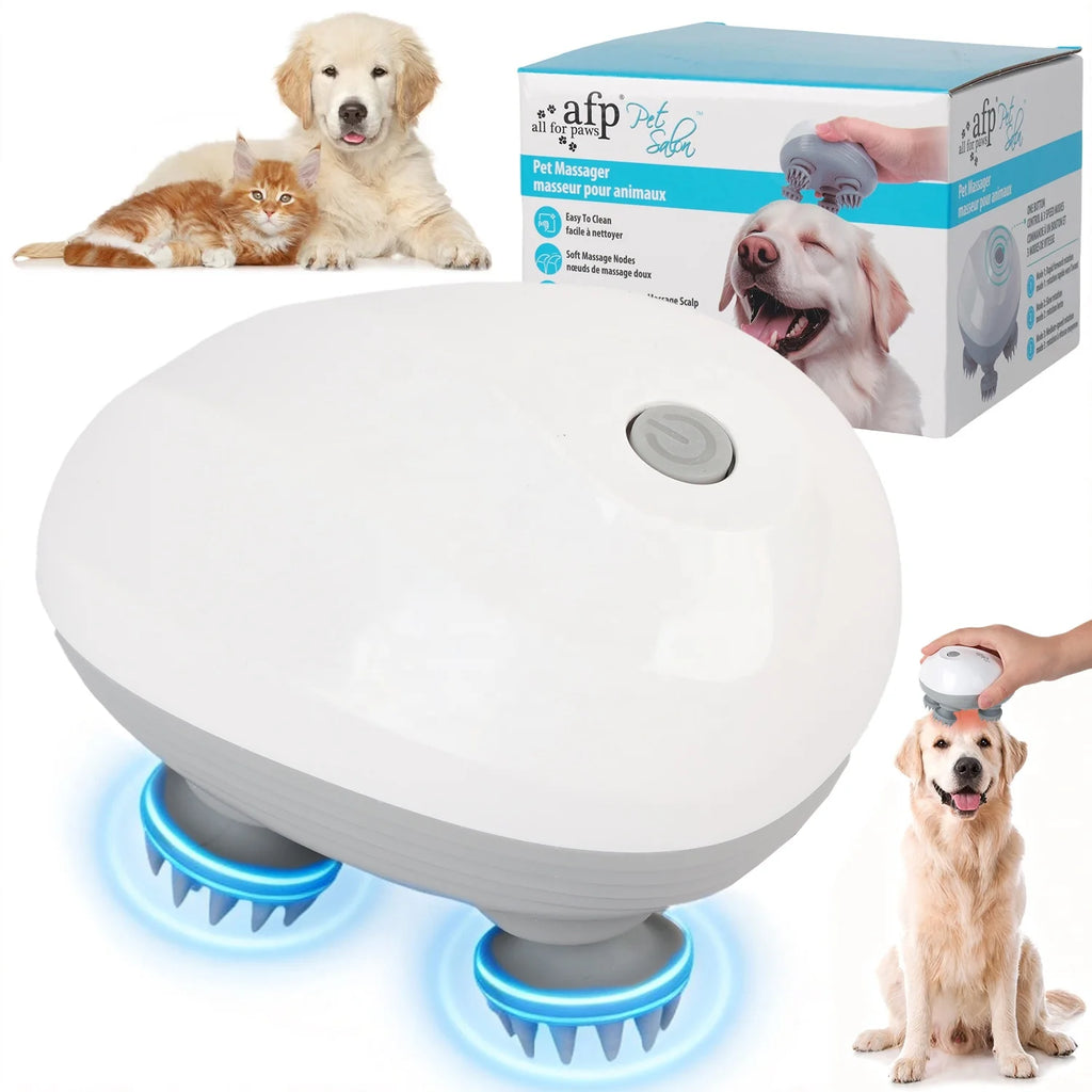 AFP Portable Handheld Pet Scalp Massager With 4 Massage Heads Stress Relief Cordless Waterproof Massage Clean Tool For Dogs Cats