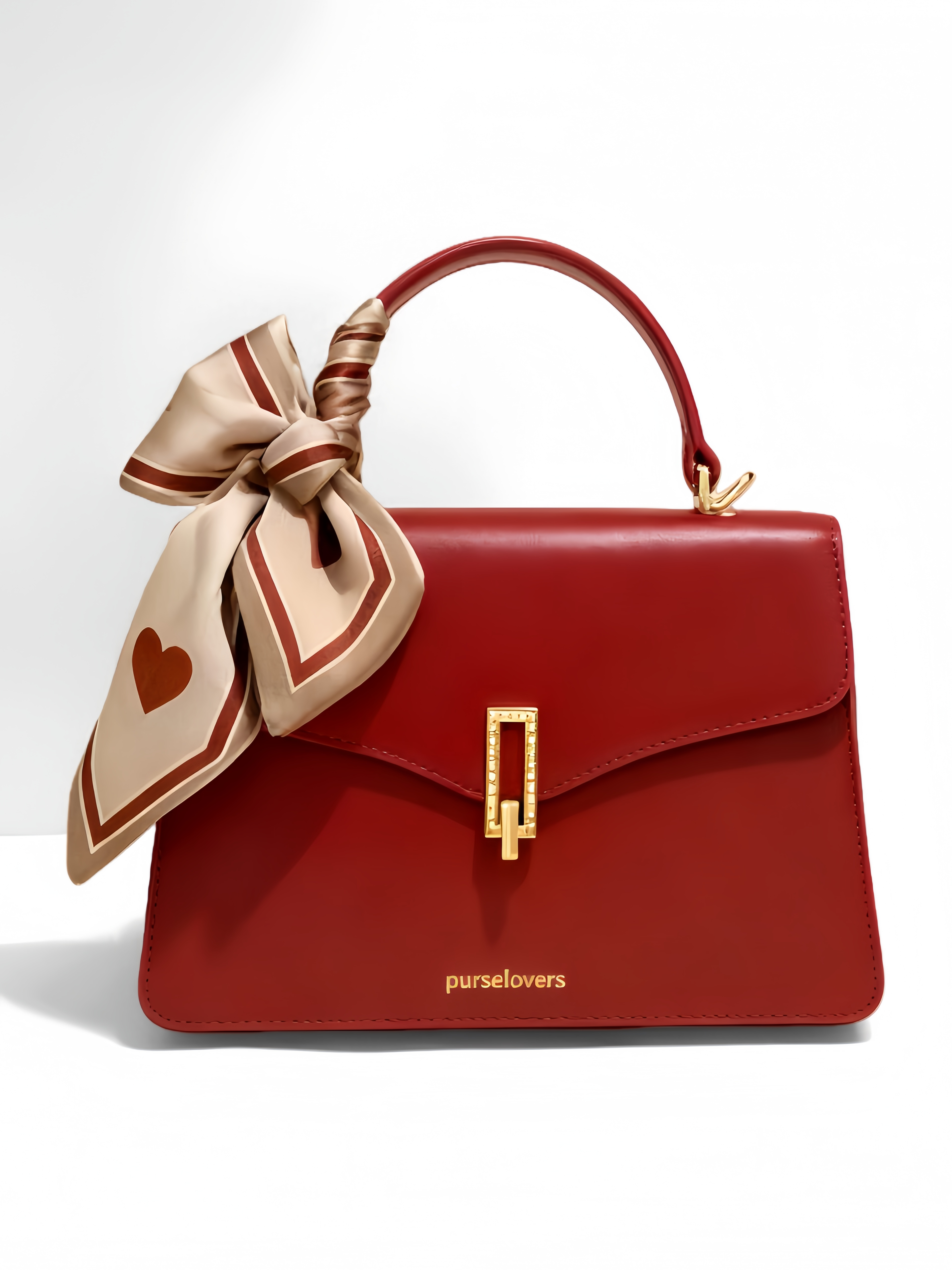 Purselovers Burgundy Satin Ribbon Gold Label Small Square Bag