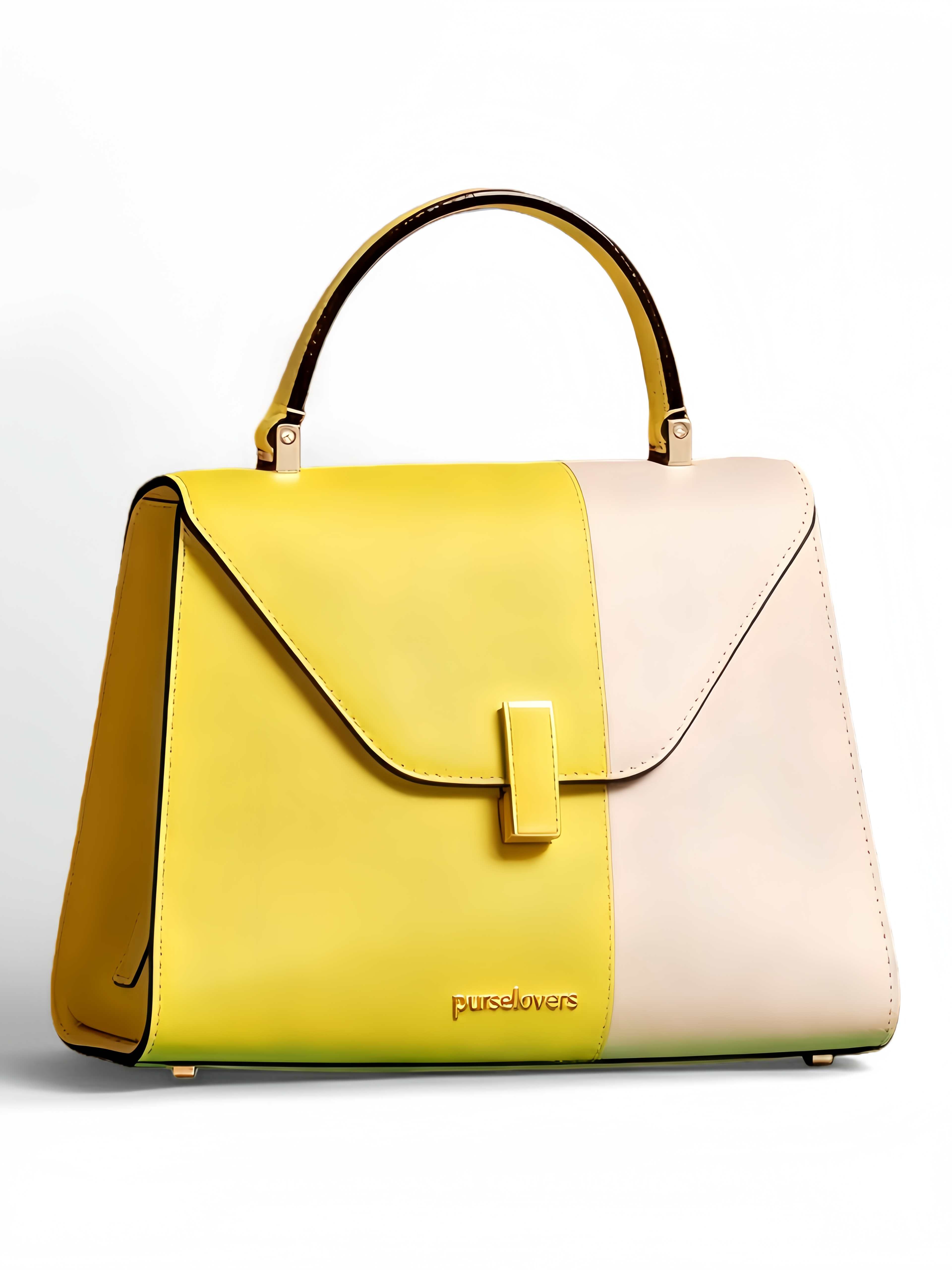 Purselovers Lemon Yellow and Cream Color-Blocked Bag