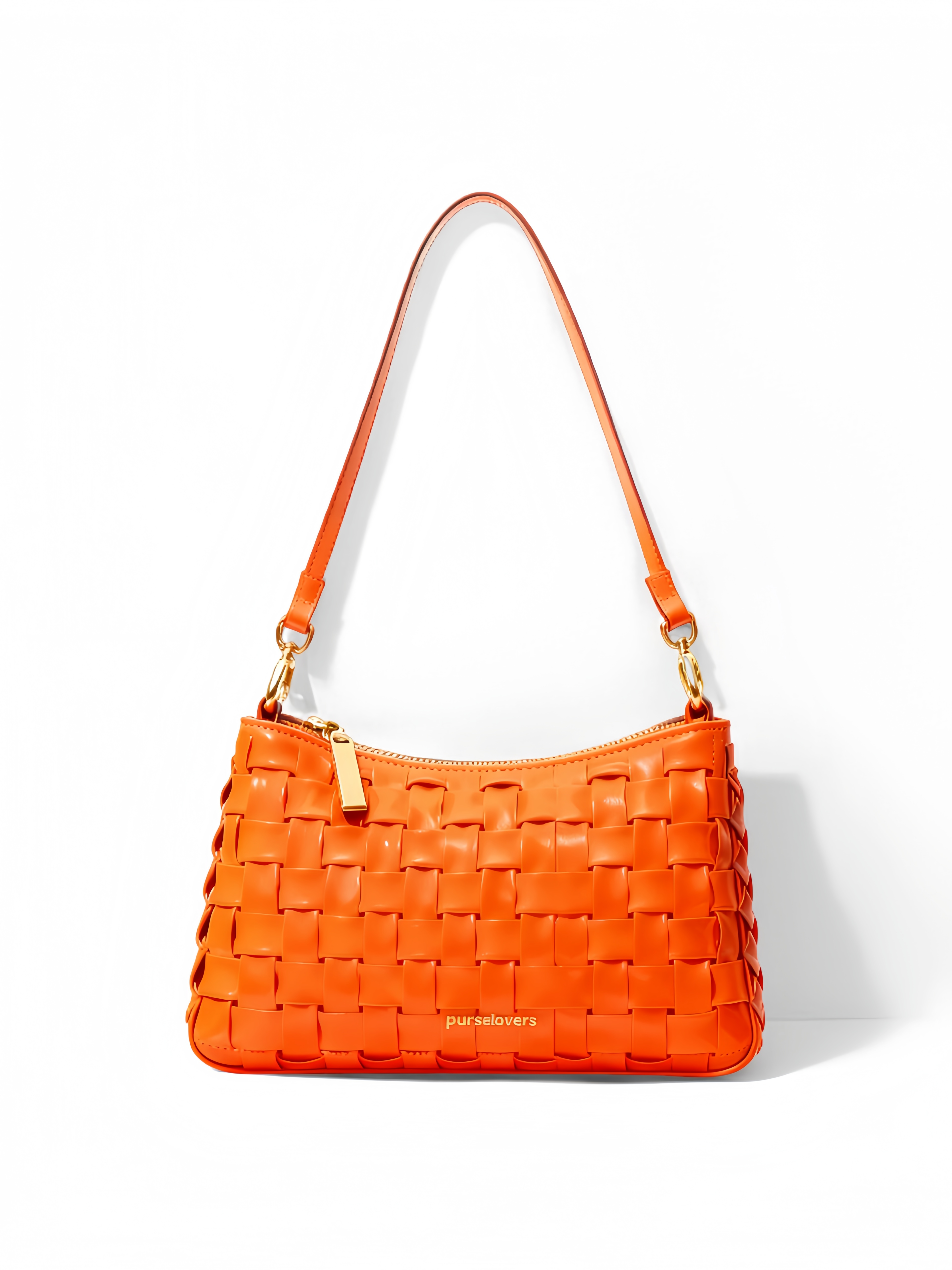 Purselovers Warm Orange Woven Shoulder Bag with Gold Logo