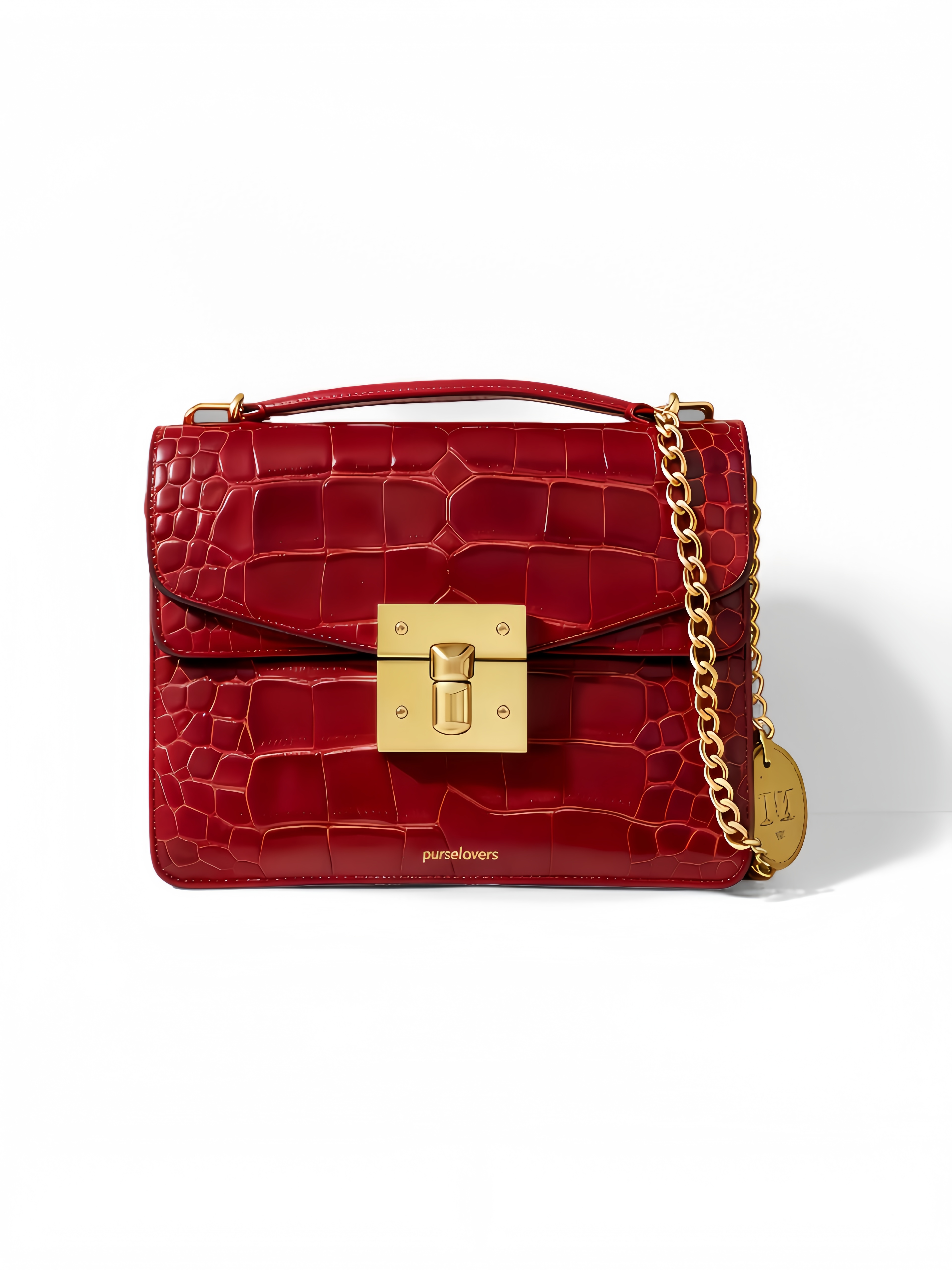 Purselovers Vintage Red Crocodile Pattern Crossbody Bag with Gold Buckle